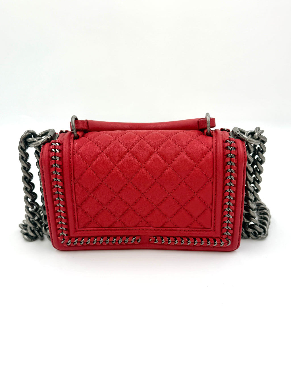 Pre-Owned Chanel Boy Bag Small Red Chain Top Handle Lambskin Series 23 2016-2017 - Authenticated
