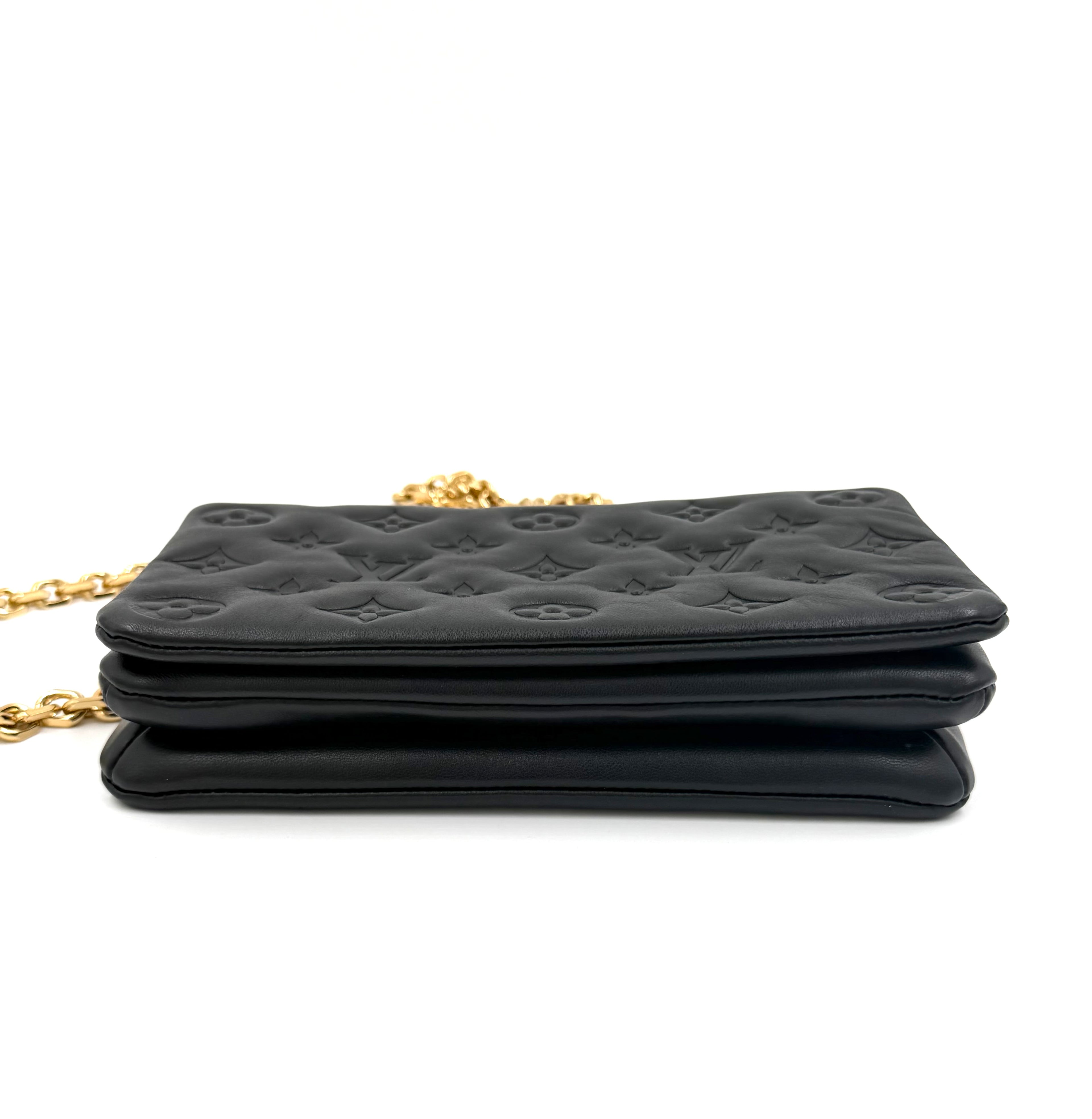 Pre-owned Louis Vuitton Pochette Coussin Black Embossed Lambskin Gold Hardware - Authenticated