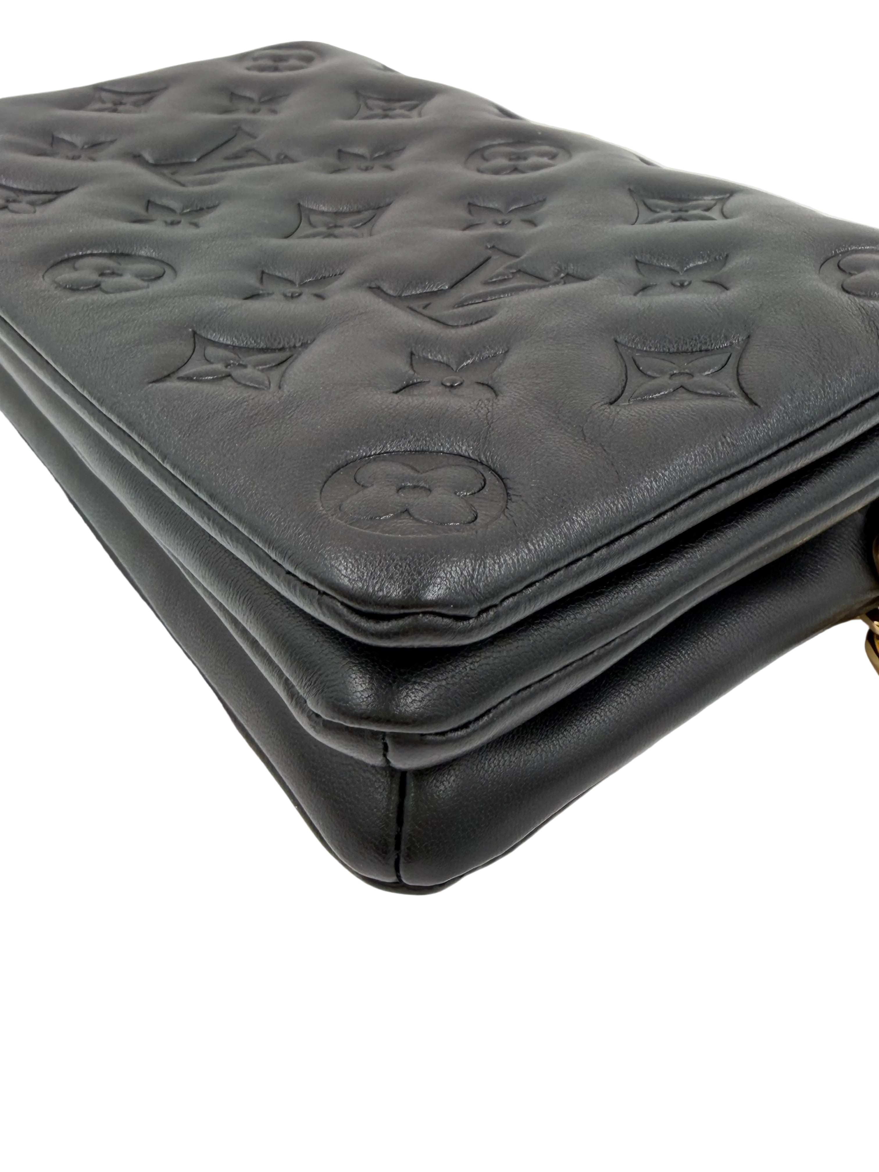 Pre-owned Louis Vuitton Pochette Coussin Black Embossed Lambskin Gold Hardware - Authenticated