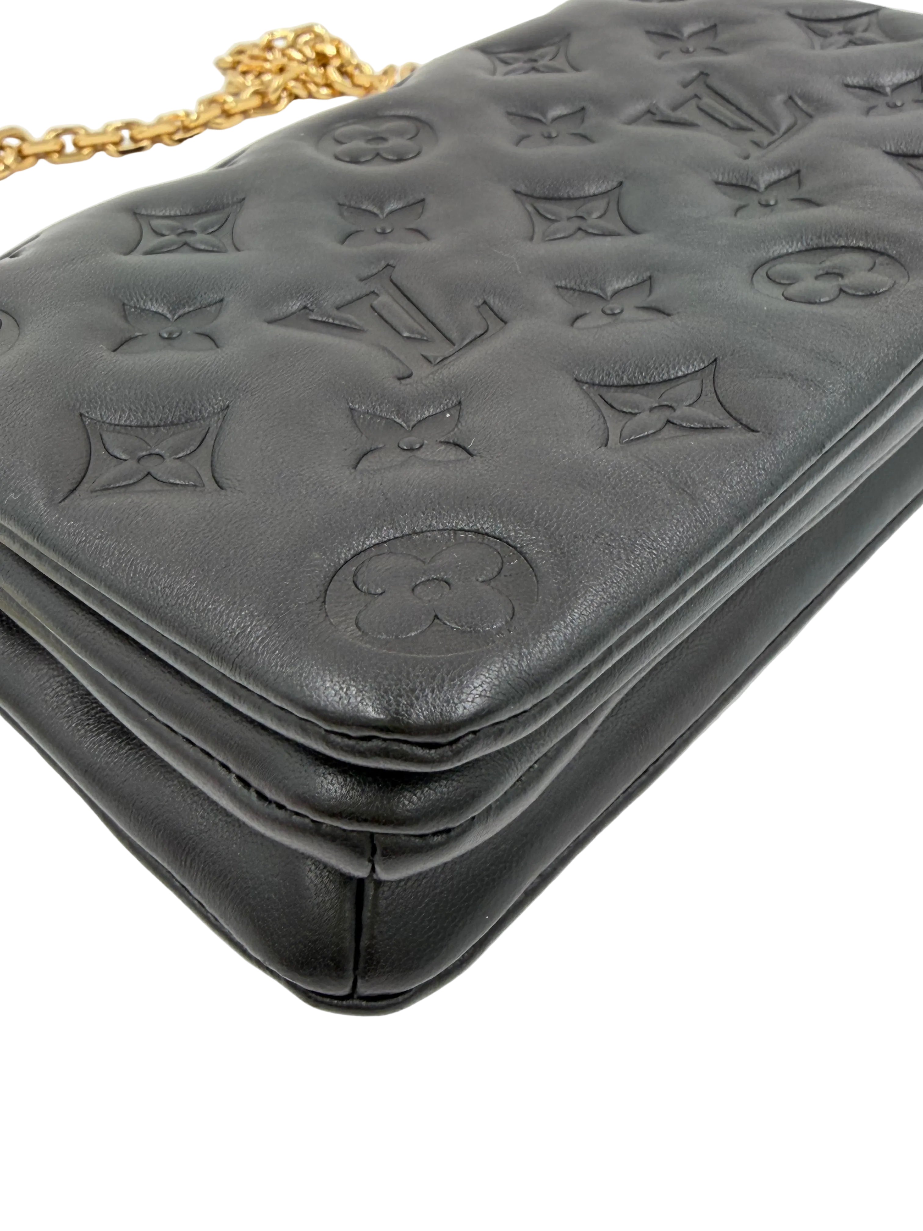 Pre-owned Louis Vuitton Pochette Coussin Black Embossed Lambskin Gold Hardware - Authenticated