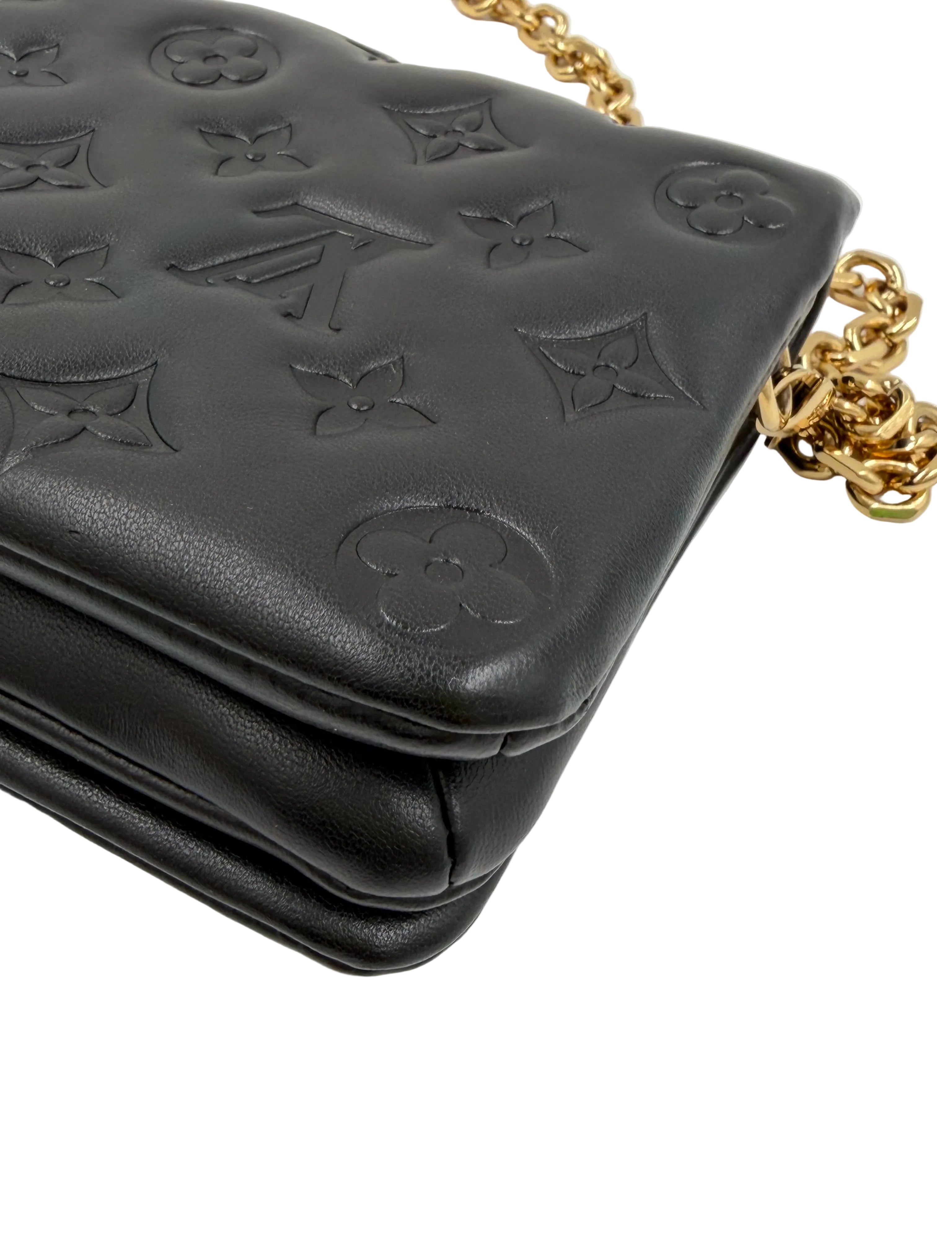 Pre-owned Louis Vuitton Pochette Coussin Black Embossed Lambskin Gold Hardware - Authenticated