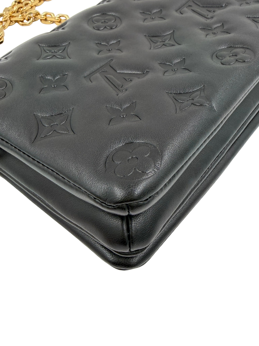 Pre-owned Louis Vuitton Pochette Coussin Black Embossed Lambskin Gold Hardware - Authenticated