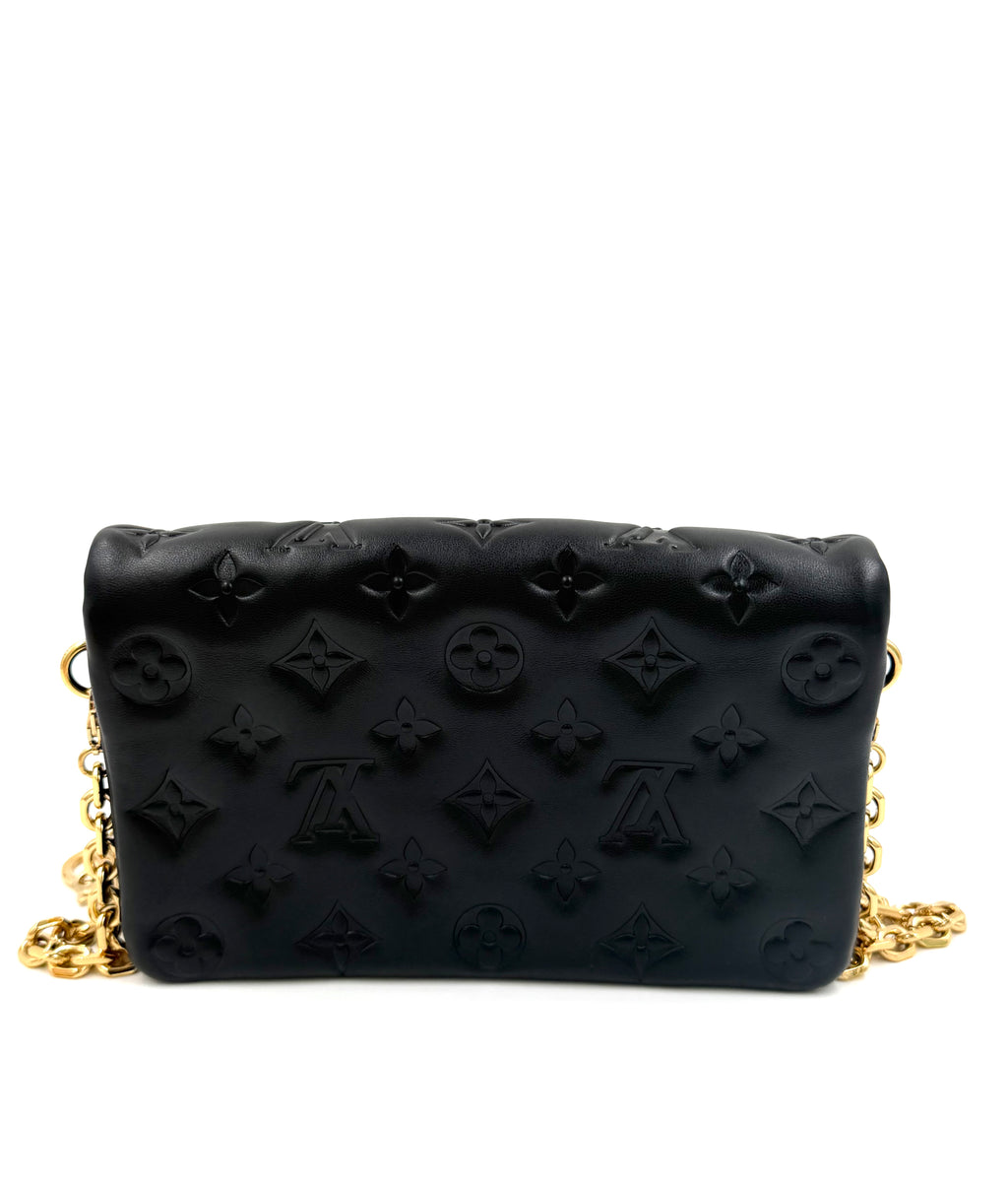 Pre-owned Louis Vuitton Pochette Coussin Black Embossed Lambskin Gold Hardware - Authenticated