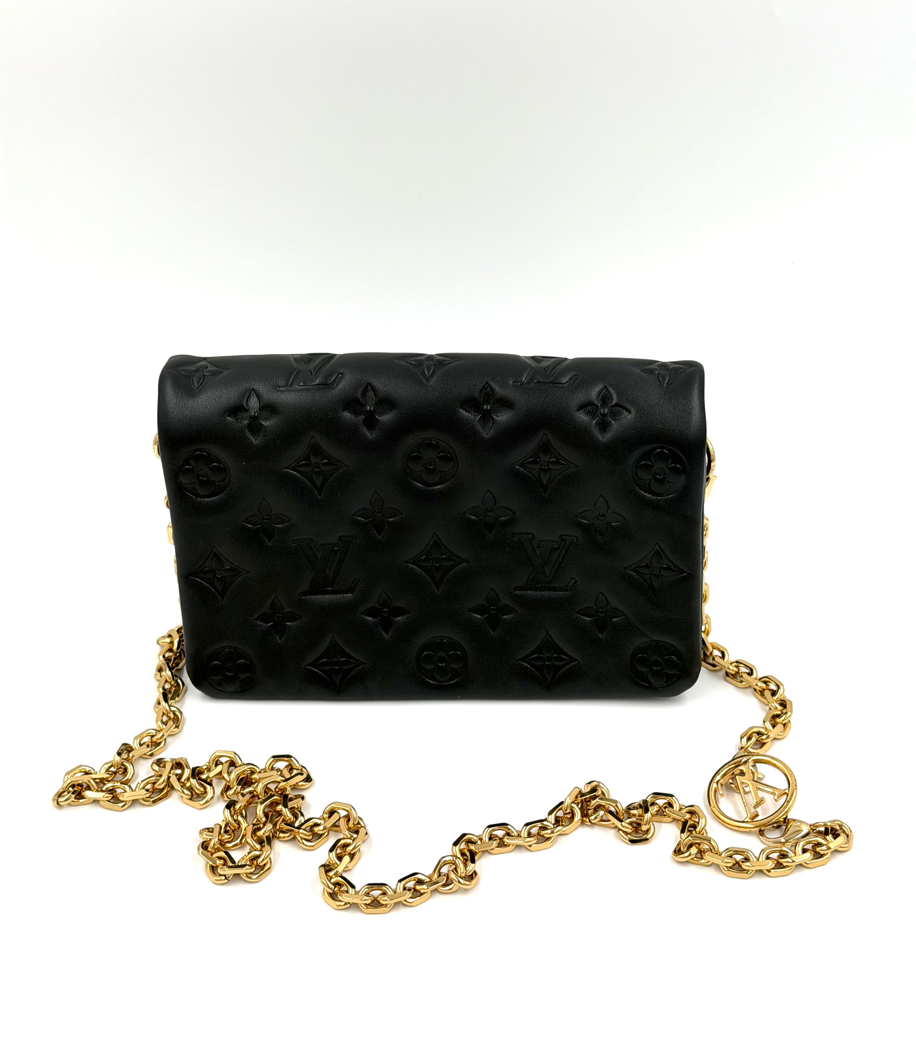 Pre-owned Louis Vuitton Pochette Coussin Black Embossed Lambskin Gold Hardware - Authenticated