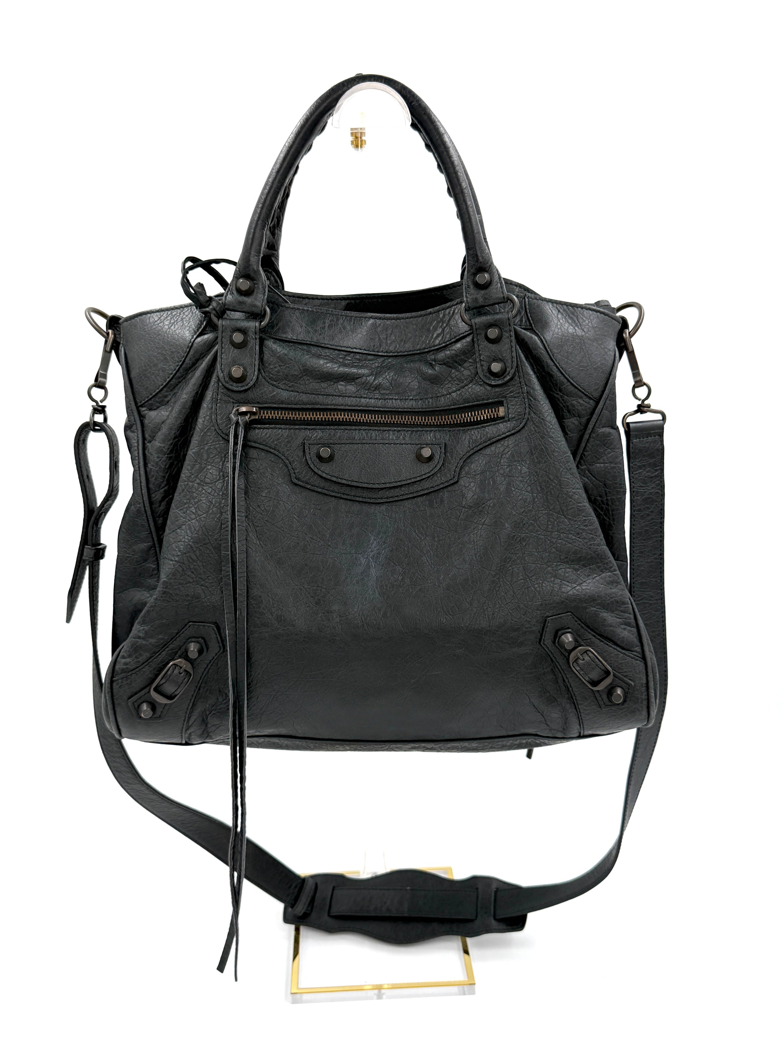 Pre-Owned BALENCIAGA Black Lambskin Leather Motorcycle Velo Bag - Authenticated