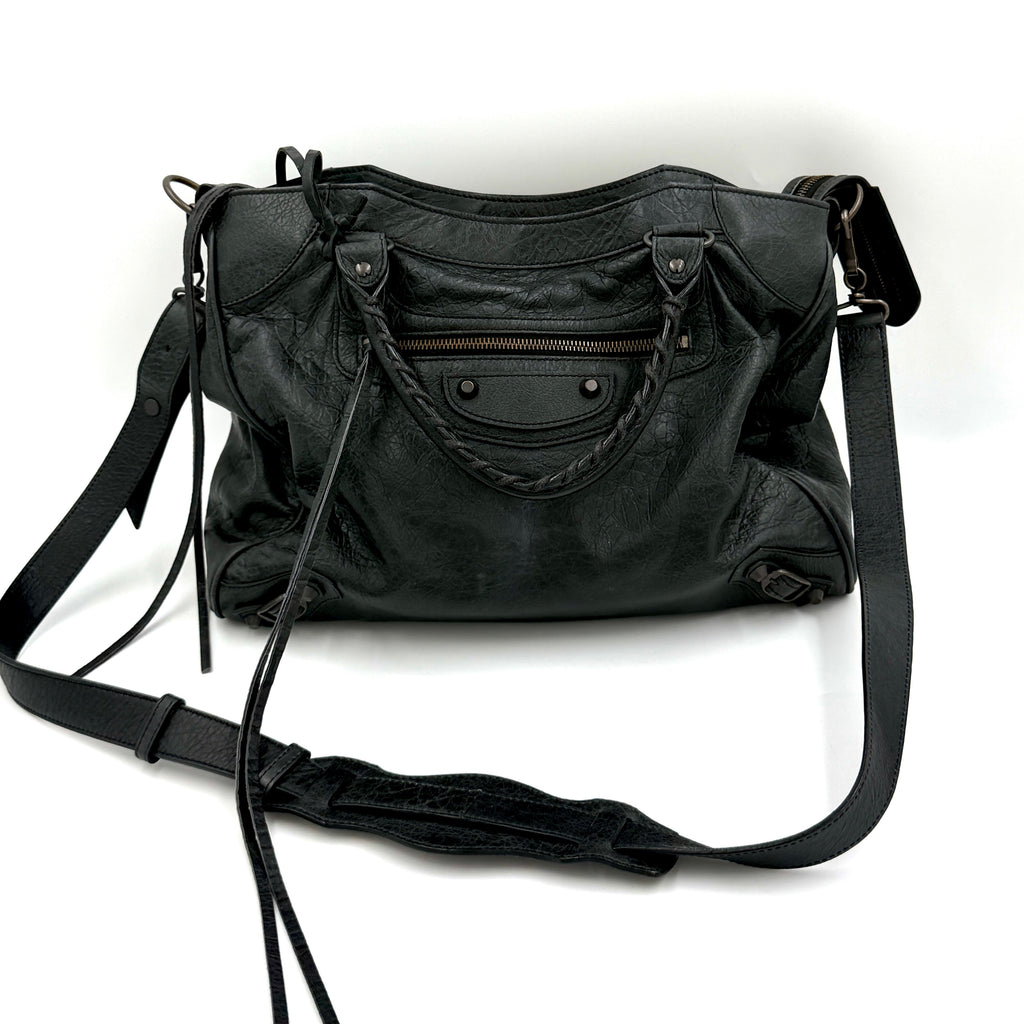 Pre-Owned BALENCIAGA Black Lambskin Leather Motorcycle Velo Bag - Authenticated