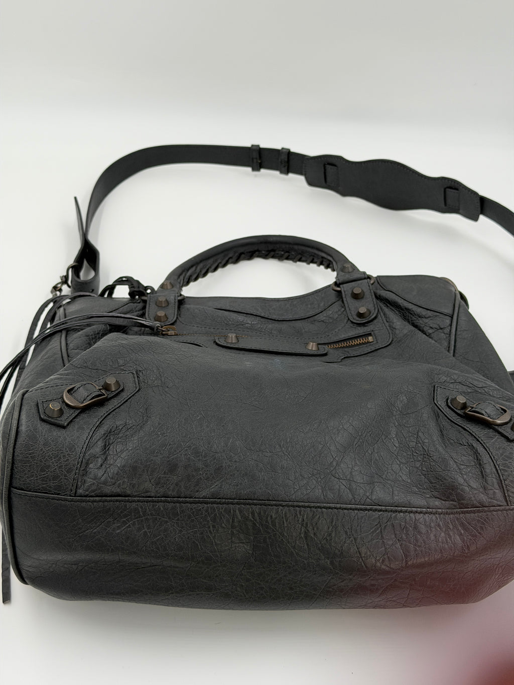 Pre-Owned BALENCIAGA Black Lambskin Leather Motorcycle Velo Bag - Authenticated