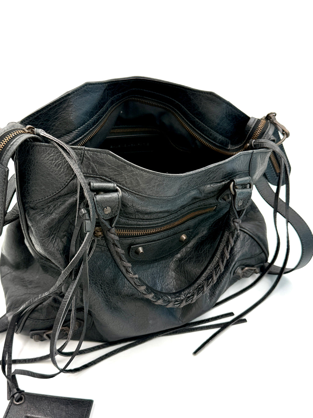 Pre-Owned BALENCIAGA Black Lambskin Leather Motorcycle Velo Bag - Authenticated