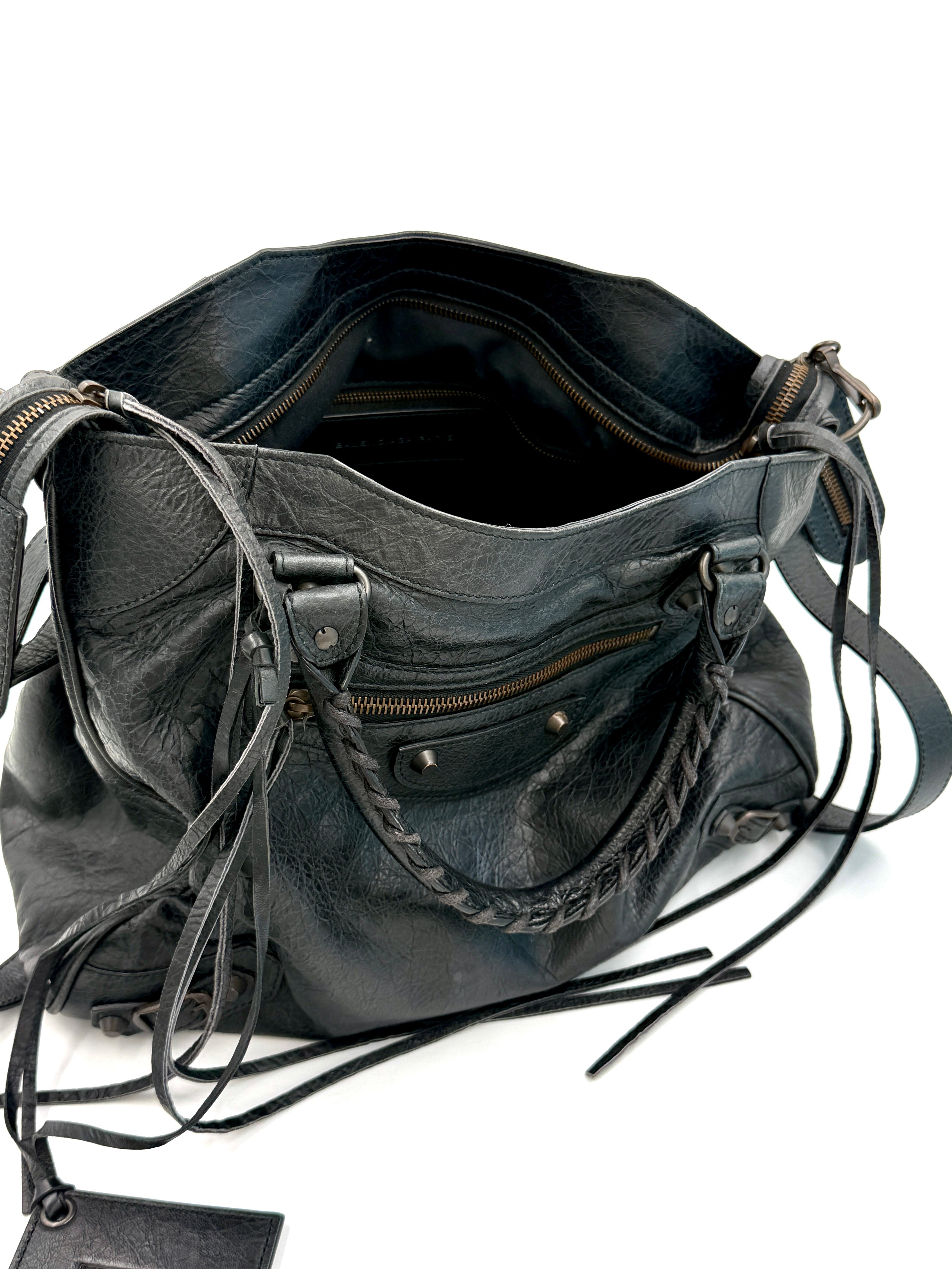 Pre-Owned BALENCIAGA Black Lambskin Leather Motorcycle Velo Bag - Authenticated