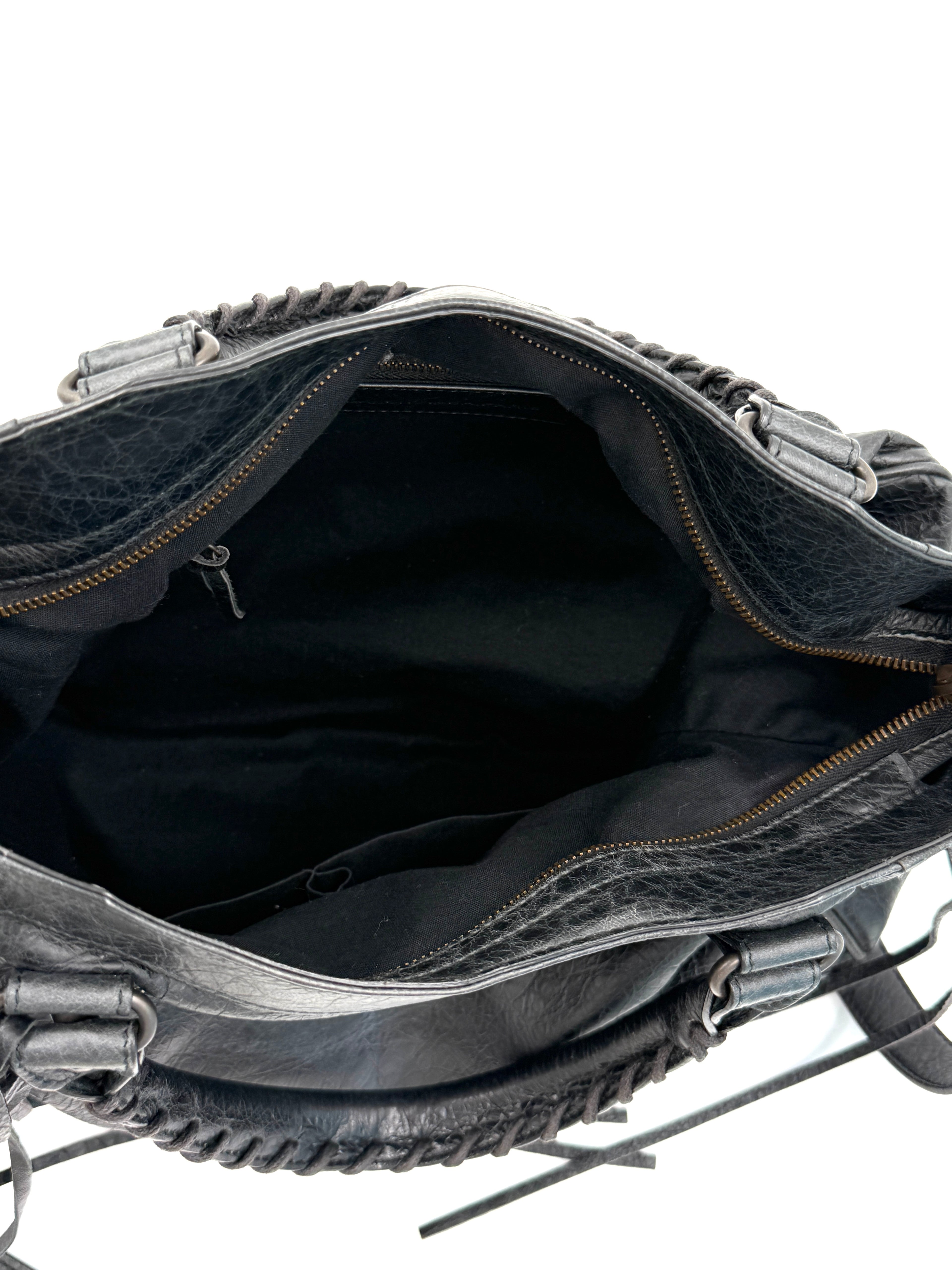Pre-Owned BALENCIAGA Black Lambskin Leather Motorcycle Velo Bag - Authenticated