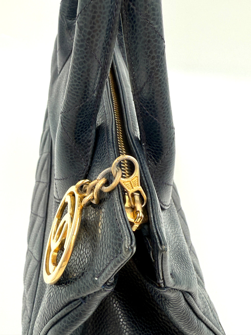 Pre-Owned Chanel Runway Dark Navy Caviar Doctors Handbag Gold Accent - Authenticated