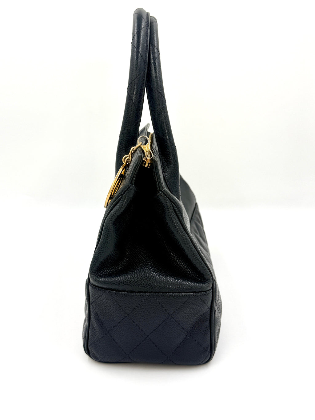 Pre-Owned Chanel Runway Dark Navy Caviar Doctors Handbag Gold Accent - Authenticated