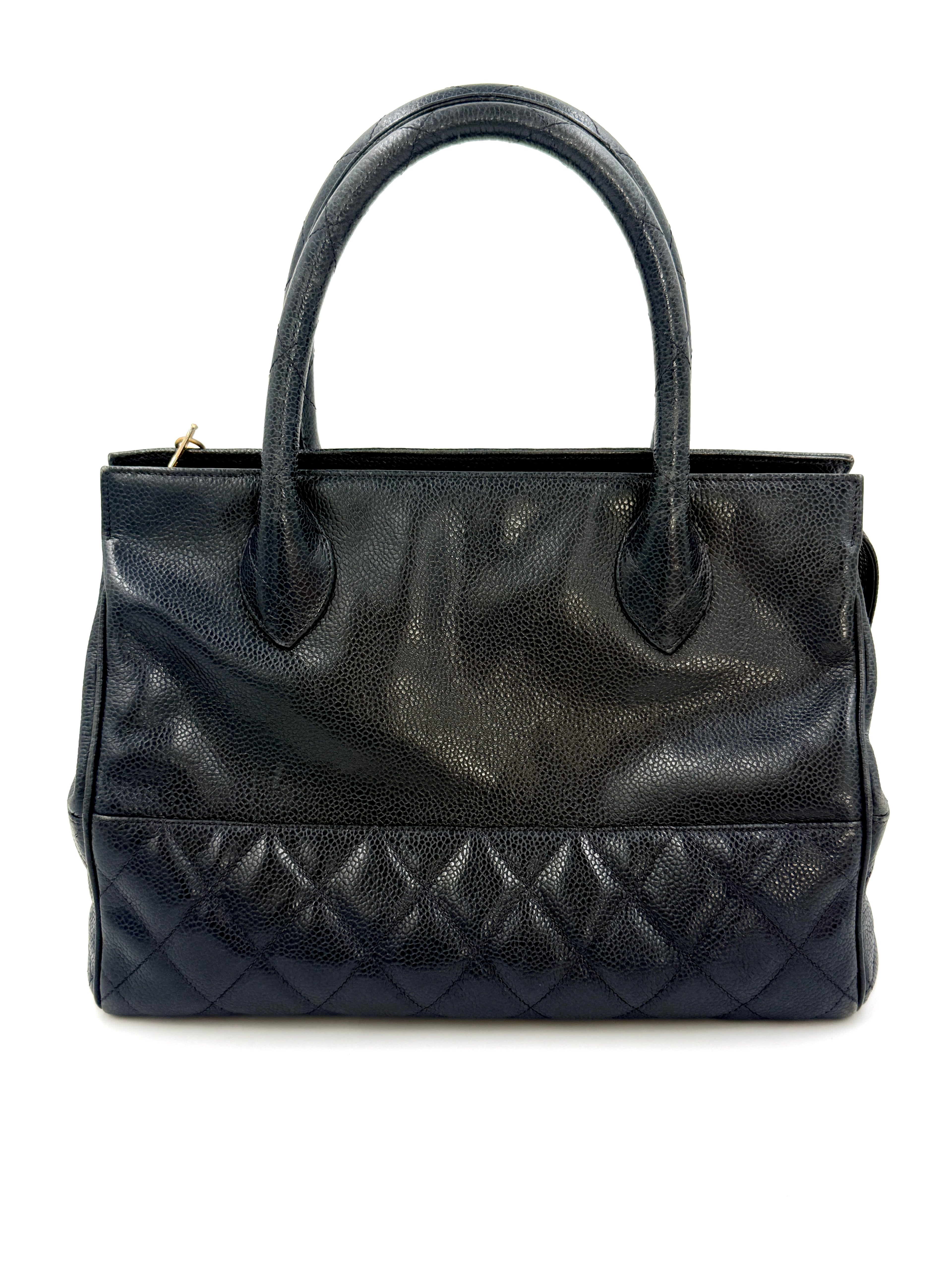 Pre-Owned Chanel Runway Dark Navy Caviar Doctors Handbag Gold Accent - Authenticated