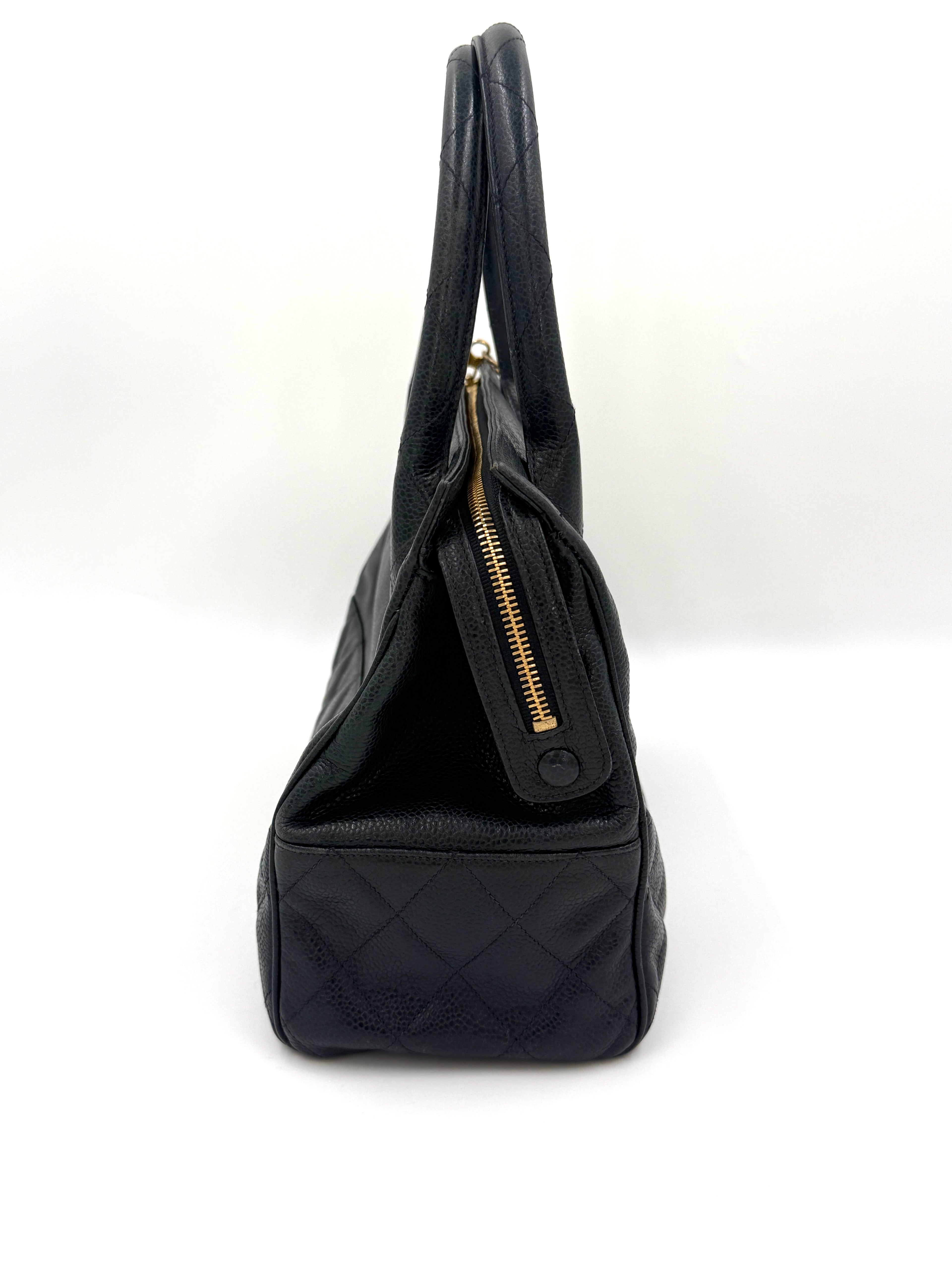 Pre-Owned Chanel Runway Dark Navy Caviar Doctors Handbag Gold Accent - Authenticated