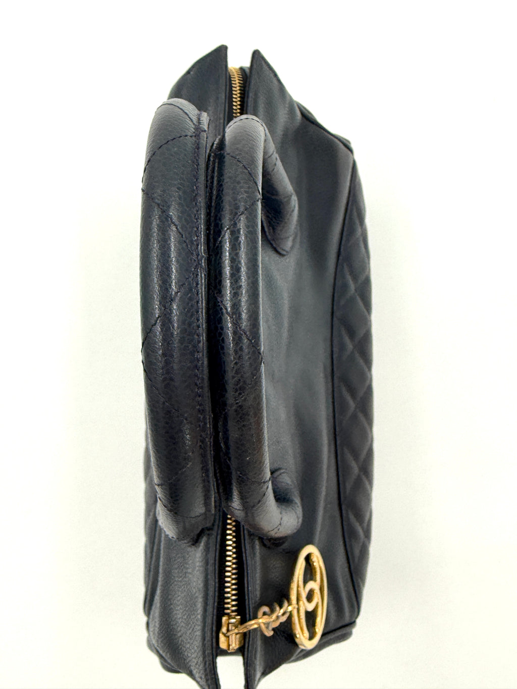Pre-Owned Chanel Runway Dark Navy Caviar Doctors Handbag Gold Accent - Authenticated
