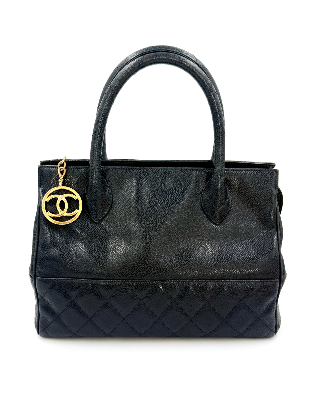 Pre-Owned Chanel Runway Dark Navy Caviar Doctors Handbag Gold Accent - Authenticated