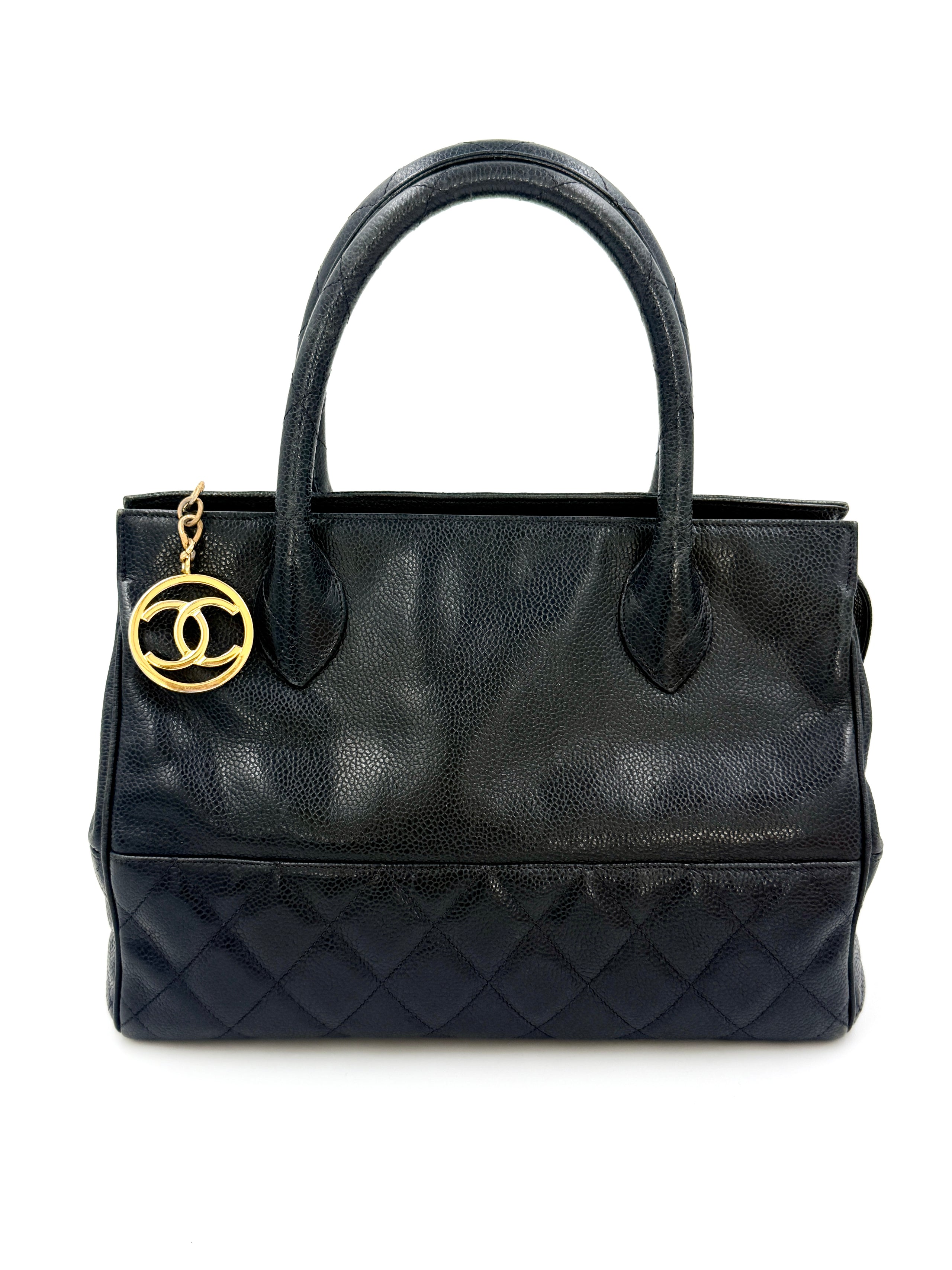 Pre-Owned Chanel Runway Dark Navy Caviar Doctors Handbag Gold Accent - Authenticated