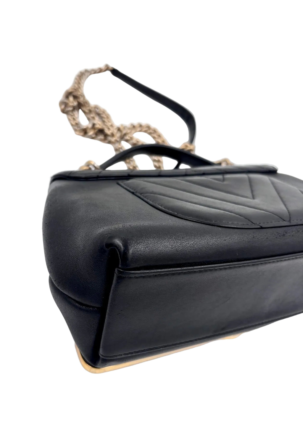 Pre-owned Chanel 2017-2018 Chevron Sheepskin Stitched Chain Top Handle & Crossbody Flap Satchel - Authenticated