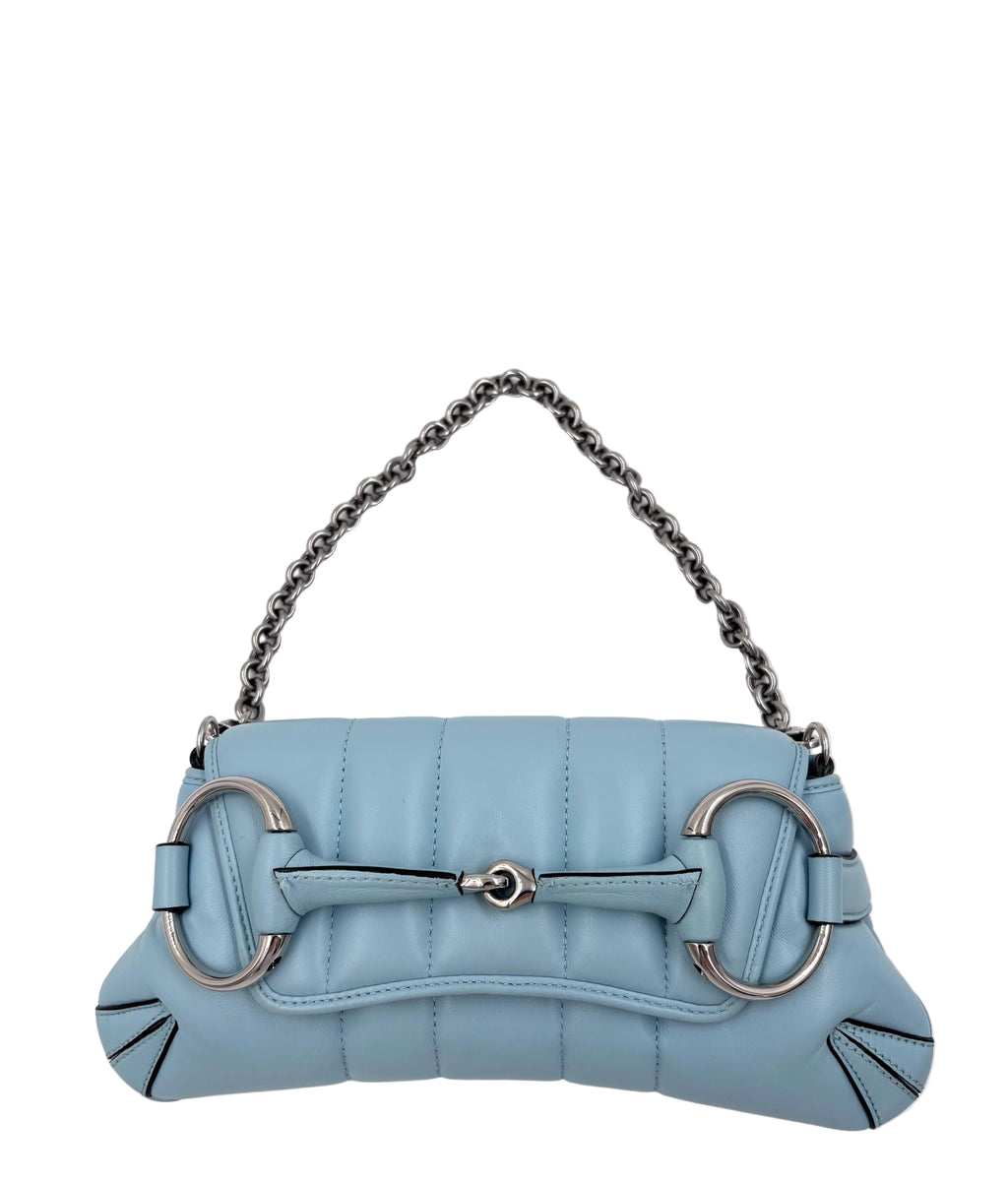 Pre-owned Gucci Horsebit Quilted Leather Shoulder Bag Light Blue - Authenticated