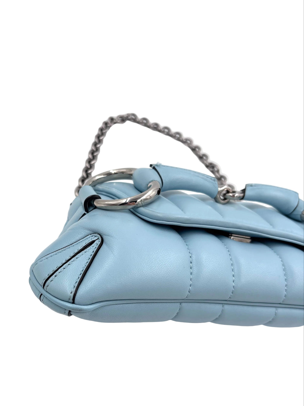 Pre-owned Gucci Horsebit Quilted Leather Shoulder Bag Light Blue - Authenticated