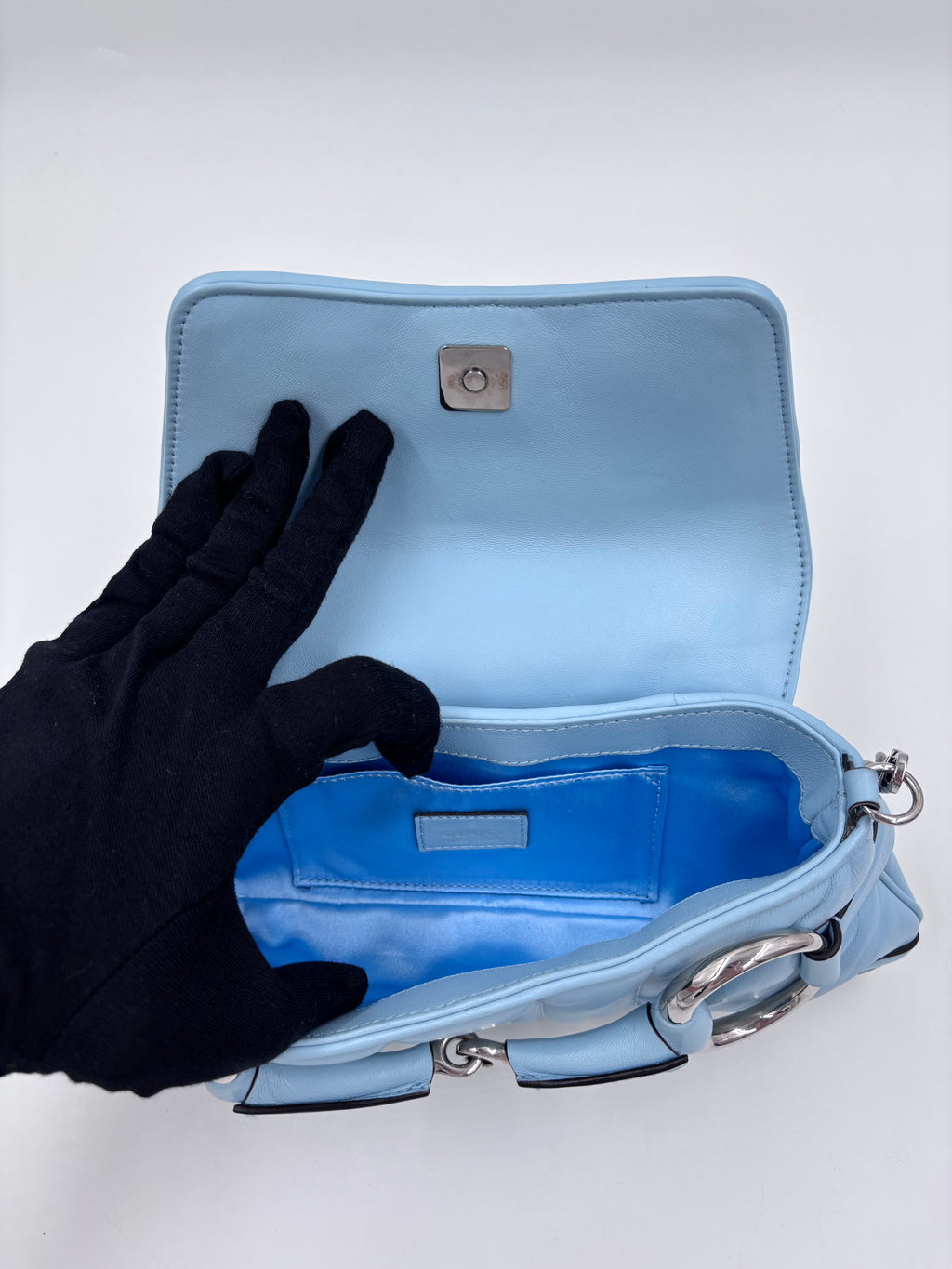 Pre-owned Gucci Horsebit Quilted Leather Shoulder Bag Light Blue - Authenticated