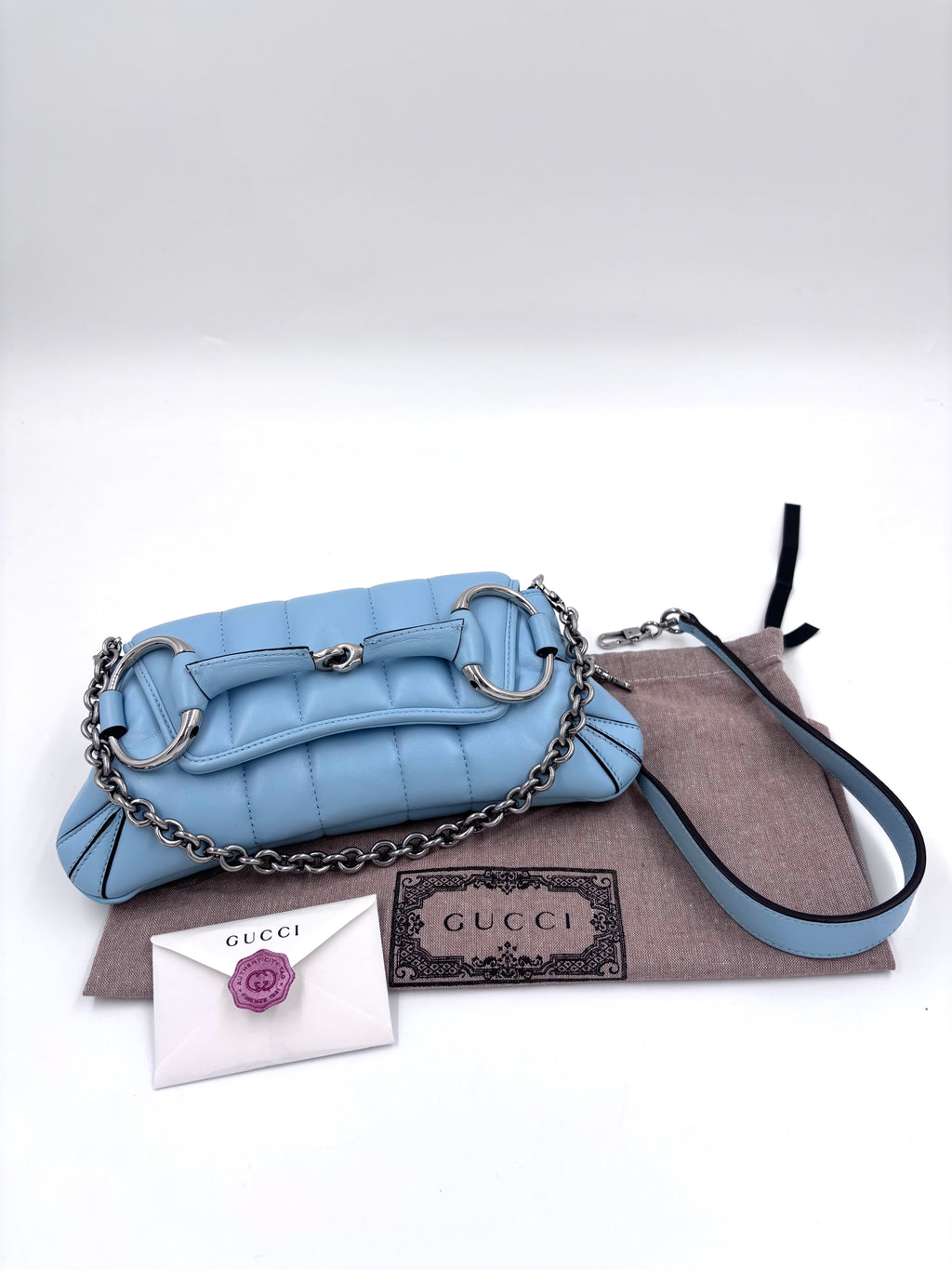 Pre-owned Gucci Horsebit Quilted Leather Shoulder Bag Light Blue - Authenticated