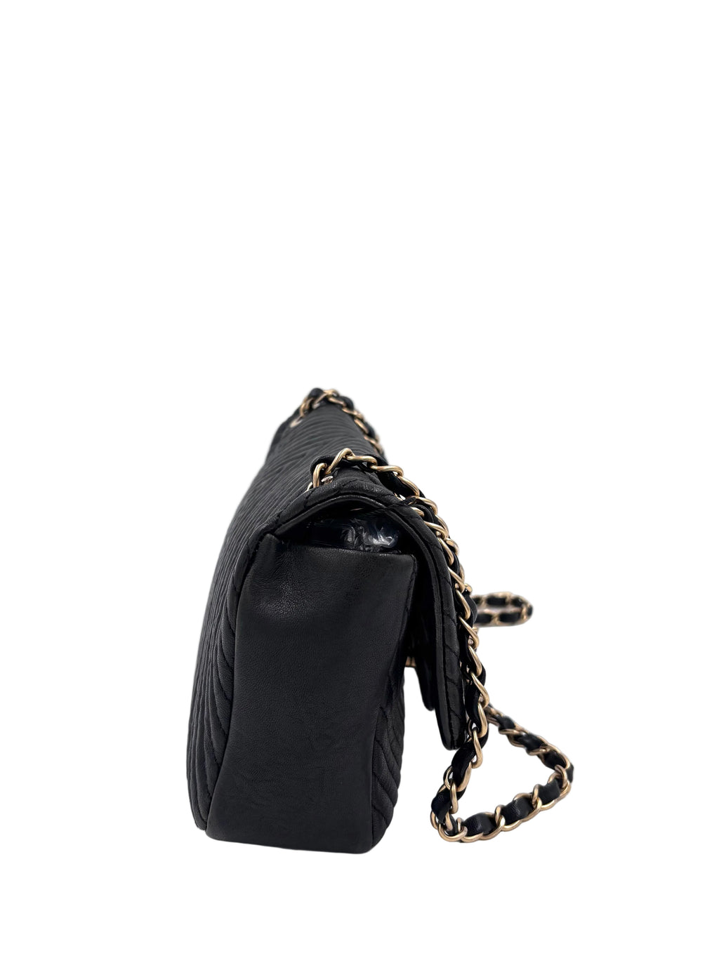 Pre-owned Chanel Medium Surpique Chevron Flap bag Black Gold-Tone Hardware - Authenticated