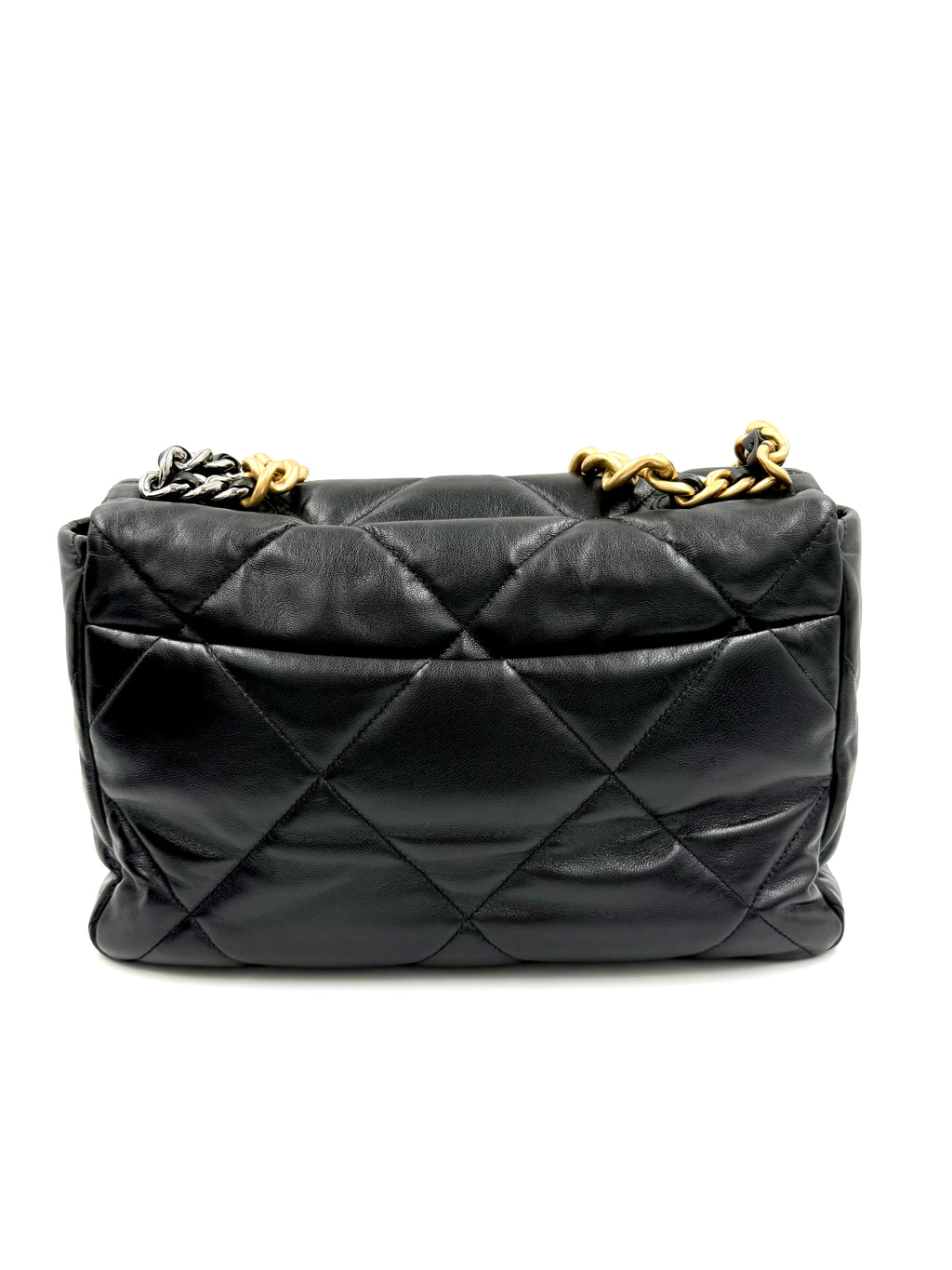 Pre-owned Chanel 19 Black Shiny Goatskin With Mixed Metal Hardware Medium- Authenticated