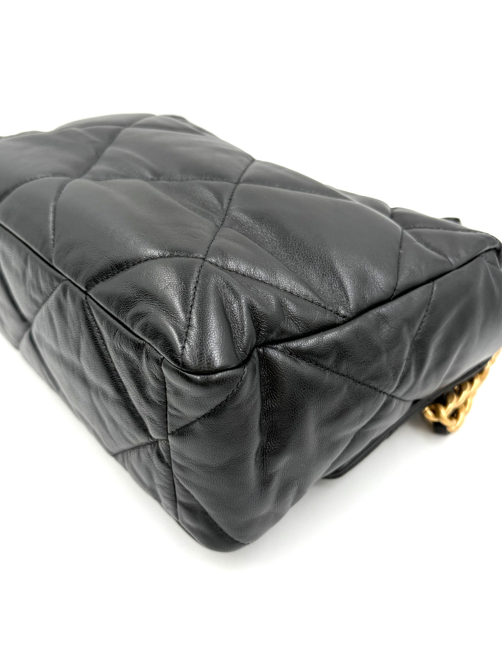 Pre-owned Chanel 19 Black Shiny Goatskin With Mixed Metal Hardware Medium- Authenticated