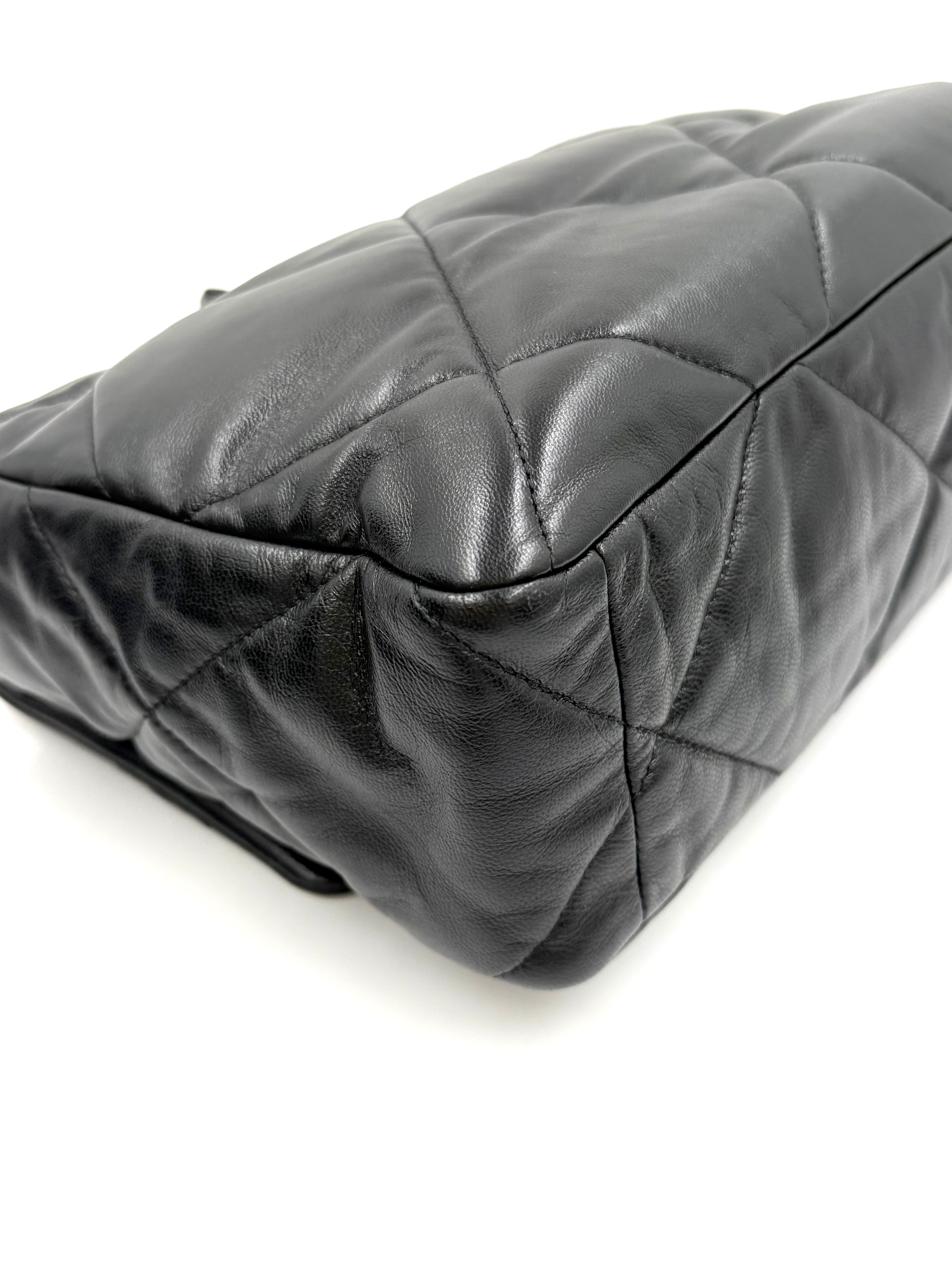 Pre-owned Chanel 19 Black Shiny Goatskin With Mixed Metal Hardware Medium- Authenticated