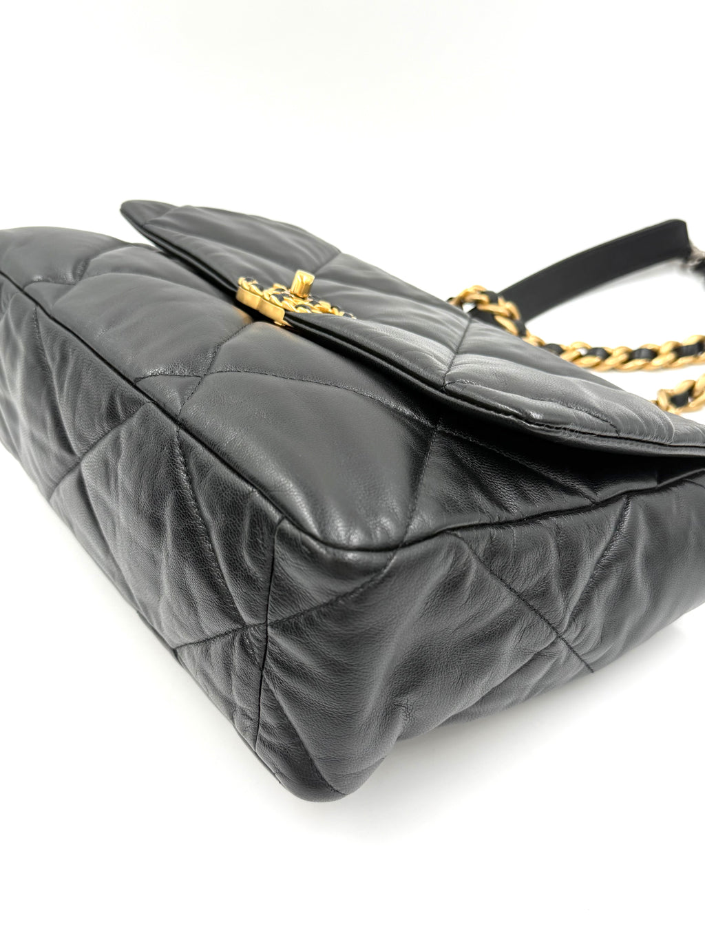 Pre-owned Chanel 19 Black Shiny Goatskin With Mixed Metal Hardware Medium- Authenticated