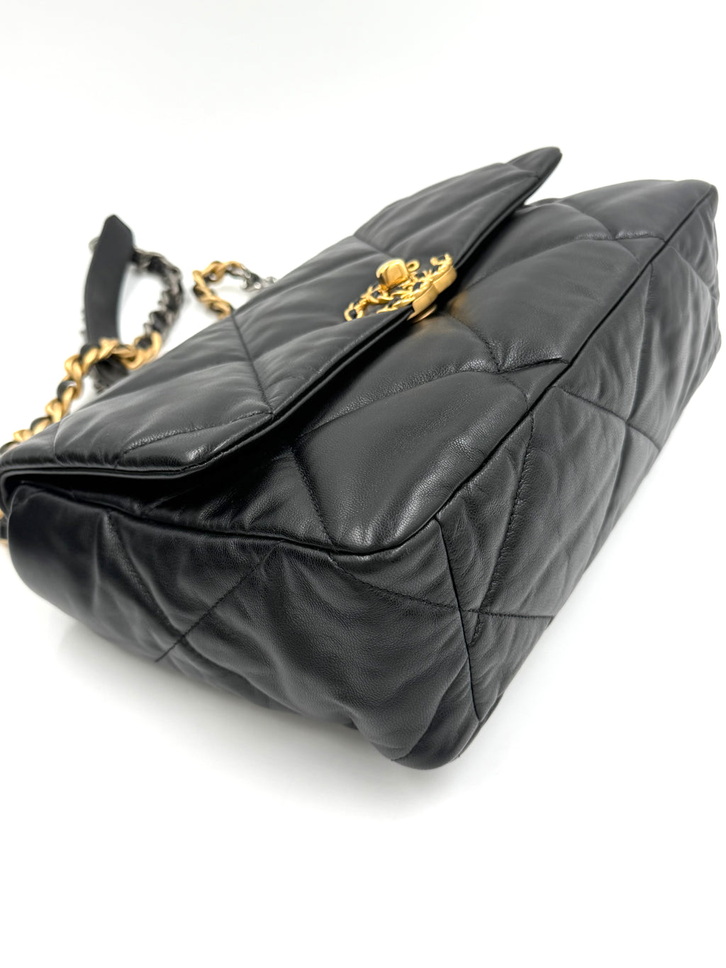 Pre-owned Chanel 19 Black Shiny Goatskin With Mixed Metal Hardware Medium- Authenticated