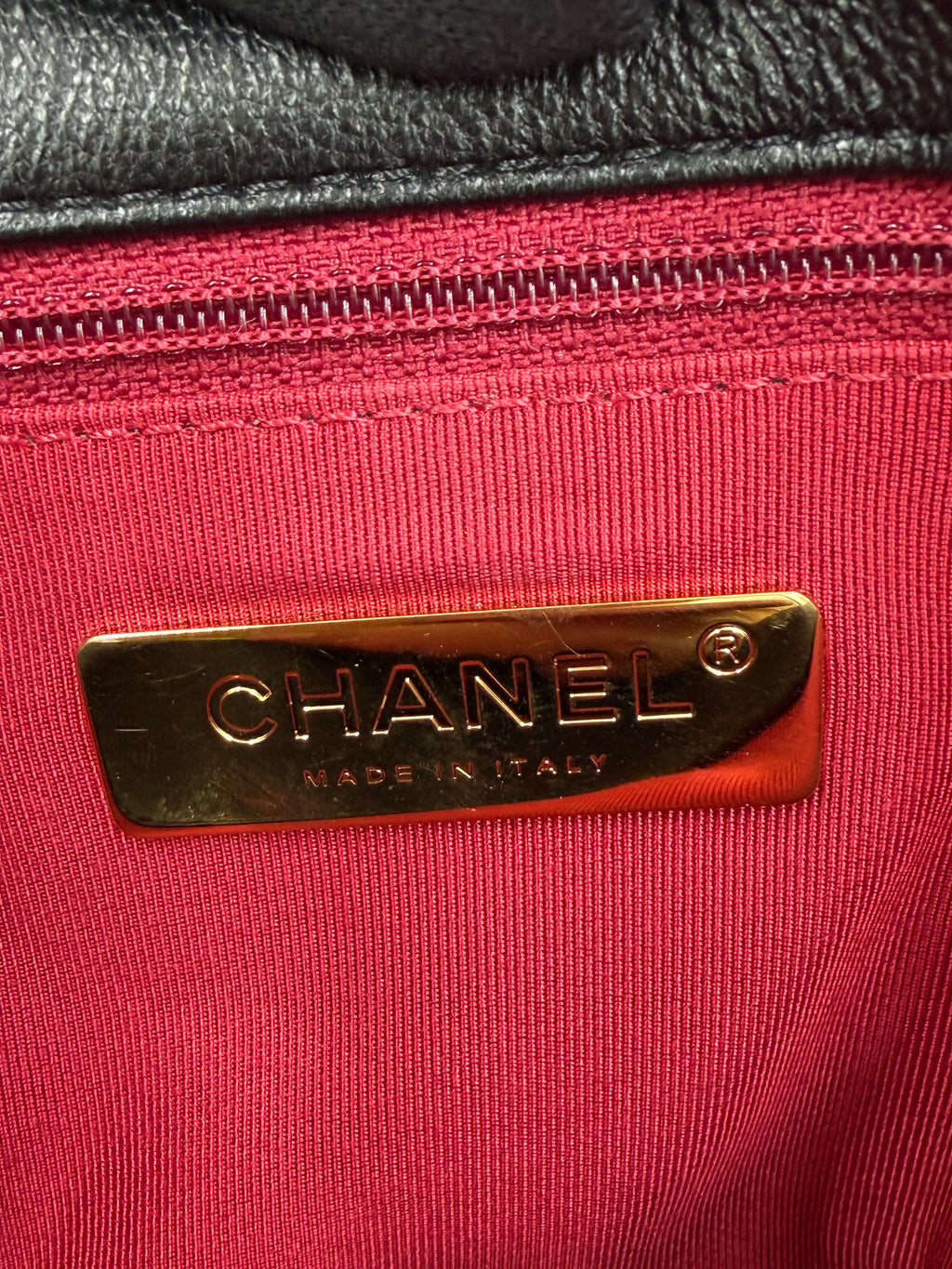Pre-owned Chanel 19 Black Shiny Goatskin With Mixed Metal Hardware Medium- Authenticated