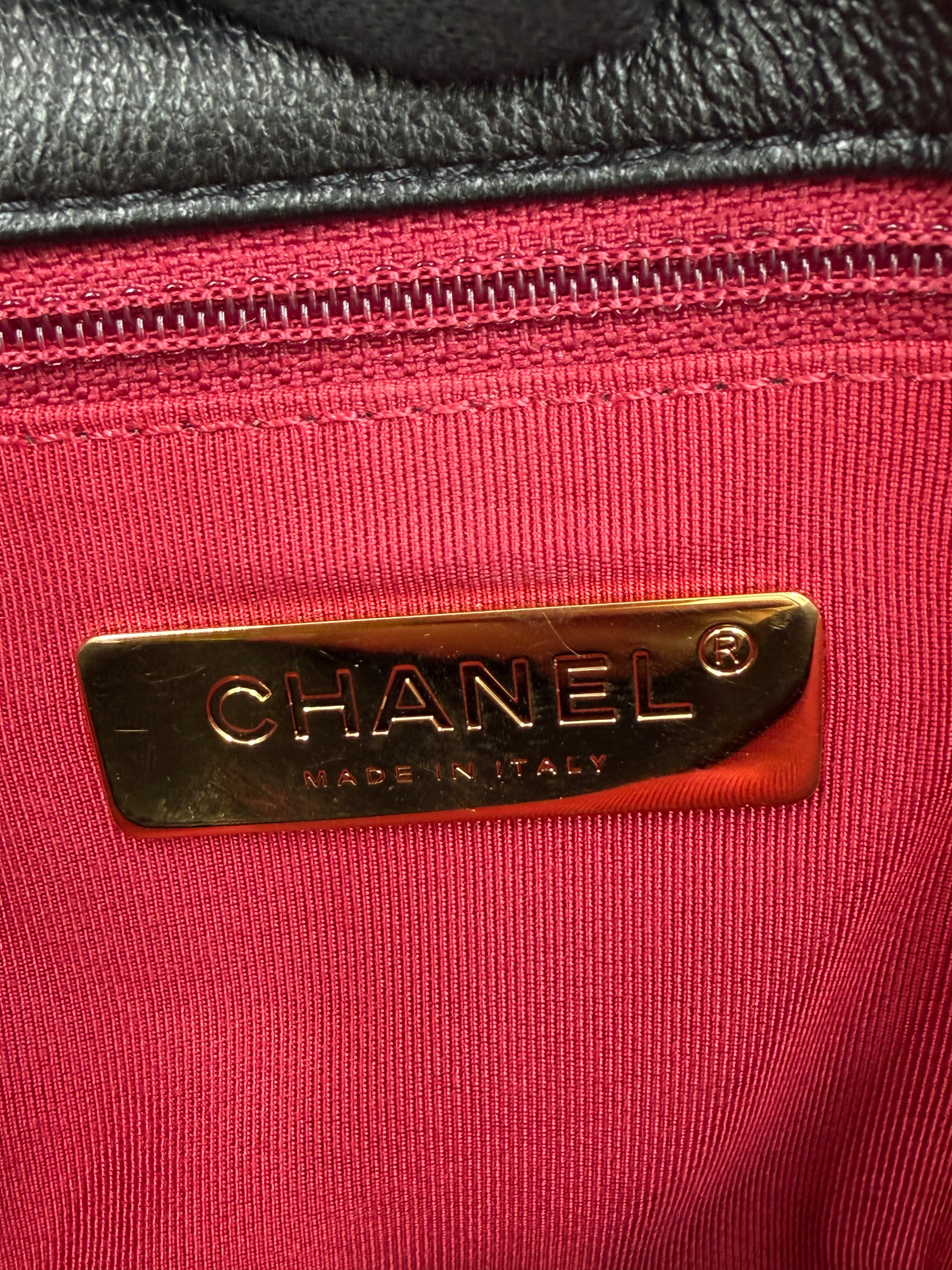 Pre-owned Chanel 19 Black Shiny Goatskin With Mixed Metal Hardware Medium- Authenticated
