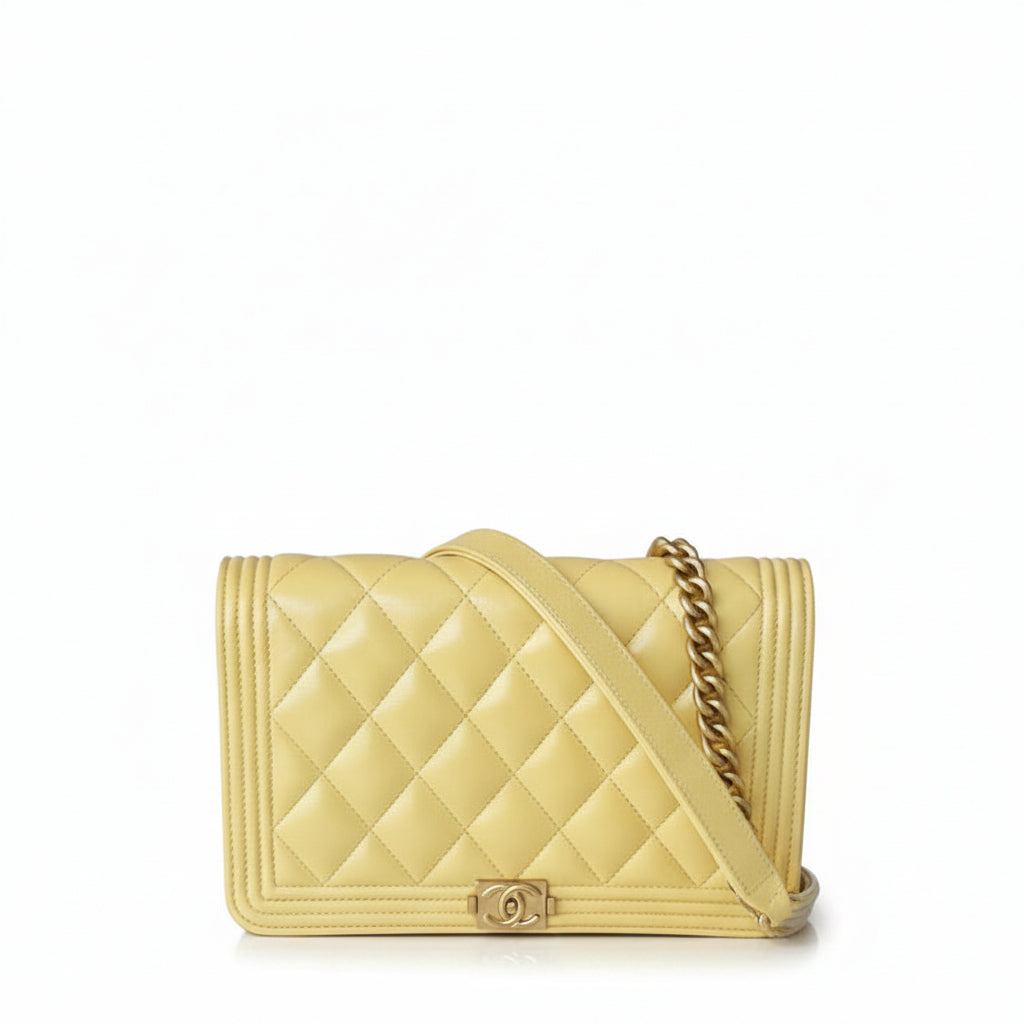 Pre-Owned Chanel Yellow Lambskin Wallet on Chain Gold Hardware S/S 2017 - Authenticated