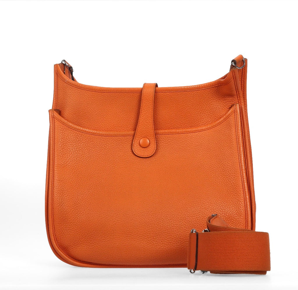 Pre-owned Hermès Evelyne GM Orange Calfskin Bag with Palladium Hardware - Authenticated
