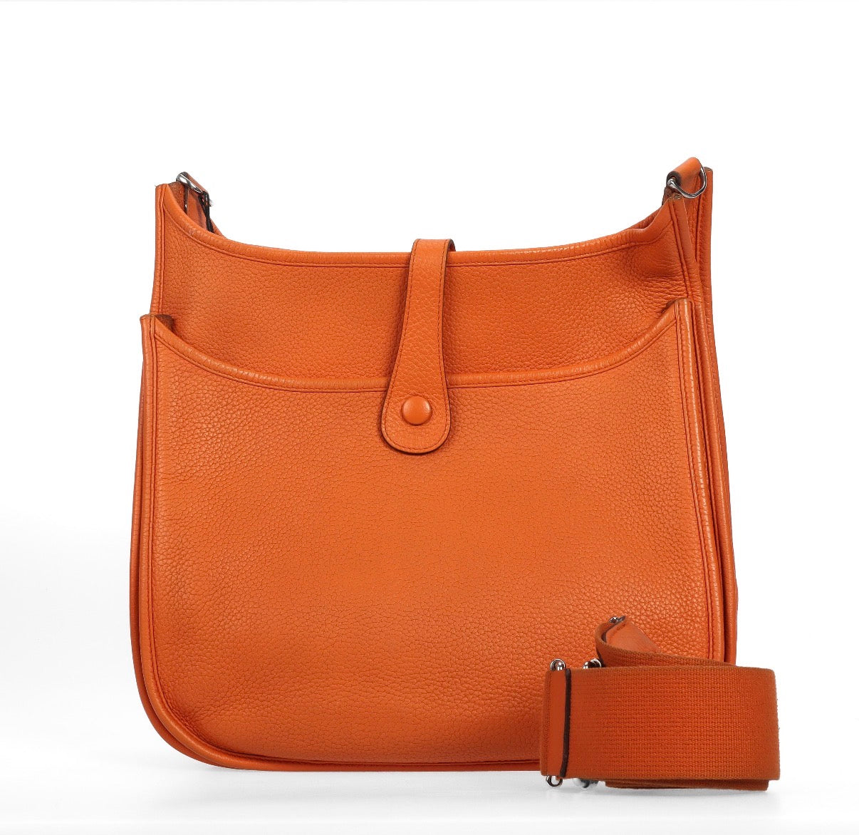 Pre-owned Hermès Evelyne GM Orange Calfskin Bag with Palladium Hardware - Authenticated