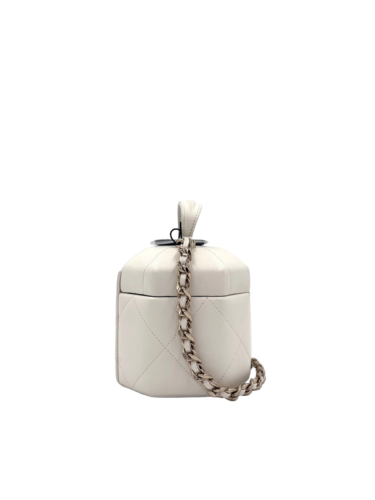 Pre-owned Chanel Vanity Case Small White Quilted Lambskin Top Handle Bag - Authenticated