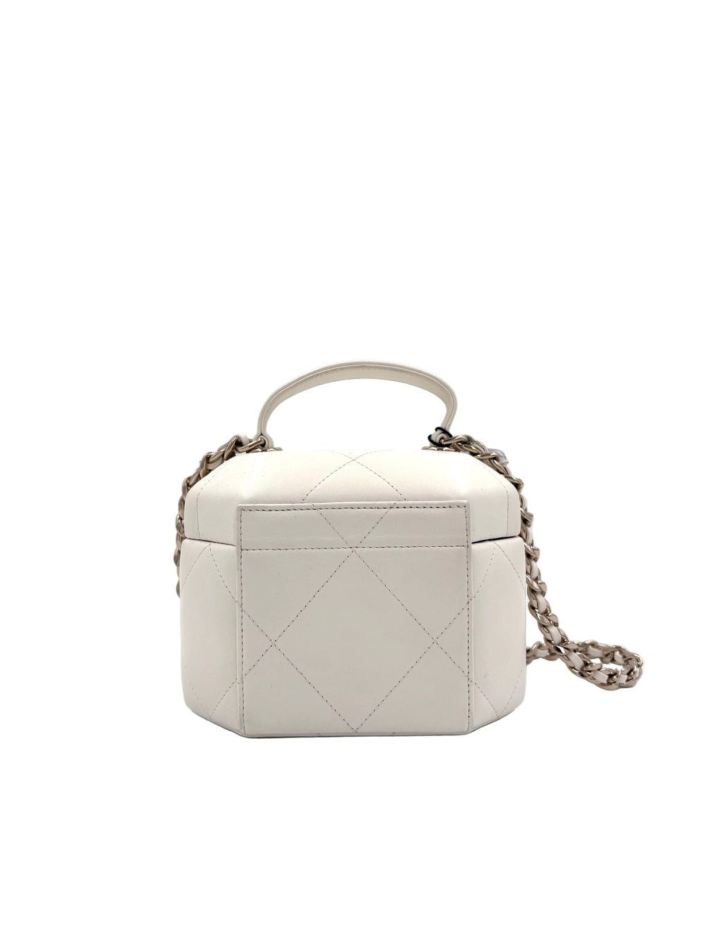 Pre-owned Chanel Vanity Case Small White Quilted Lambskin Top Handle Bag - Authenticated