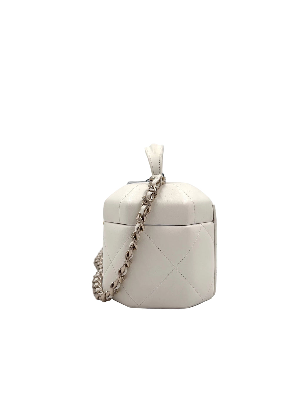 Pre-owned Chanel Vanity Case Small White Quilted Lambskin Top Handle Bag - Authenticated