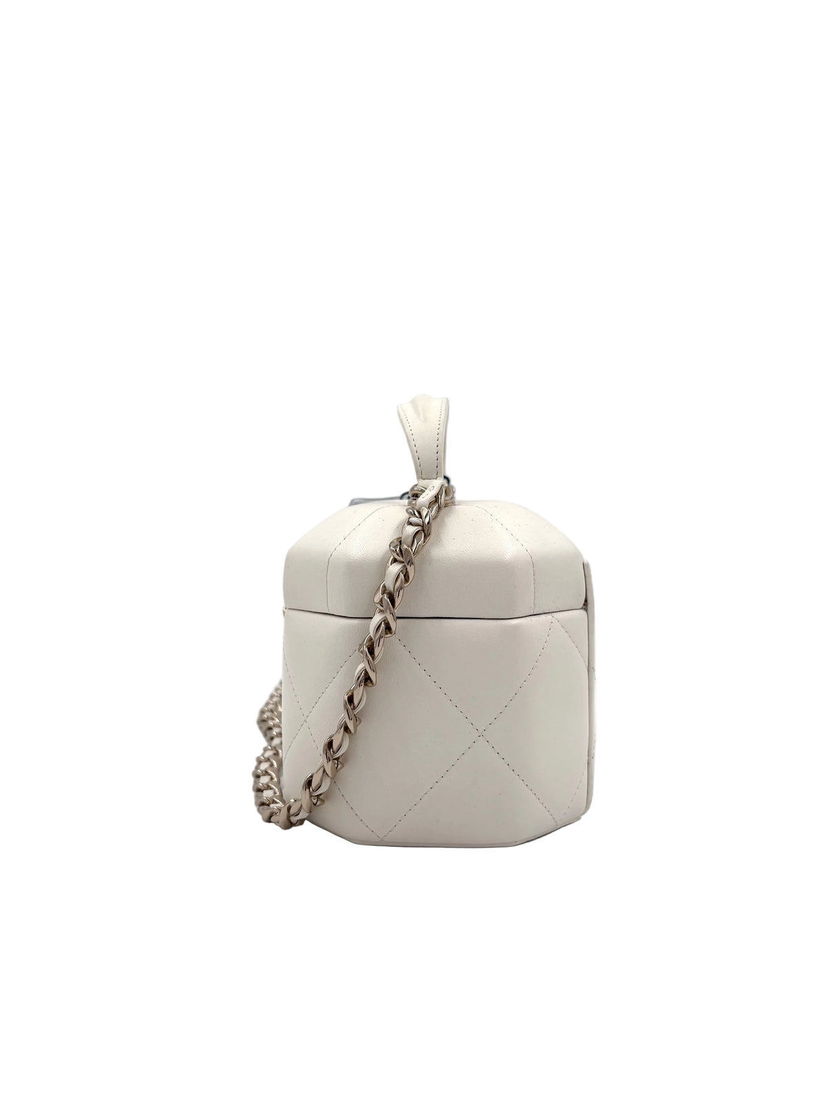 Pre-owned Chanel Vanity Case Small White Quilted Lambskin Top Handle Bag - Authenticated