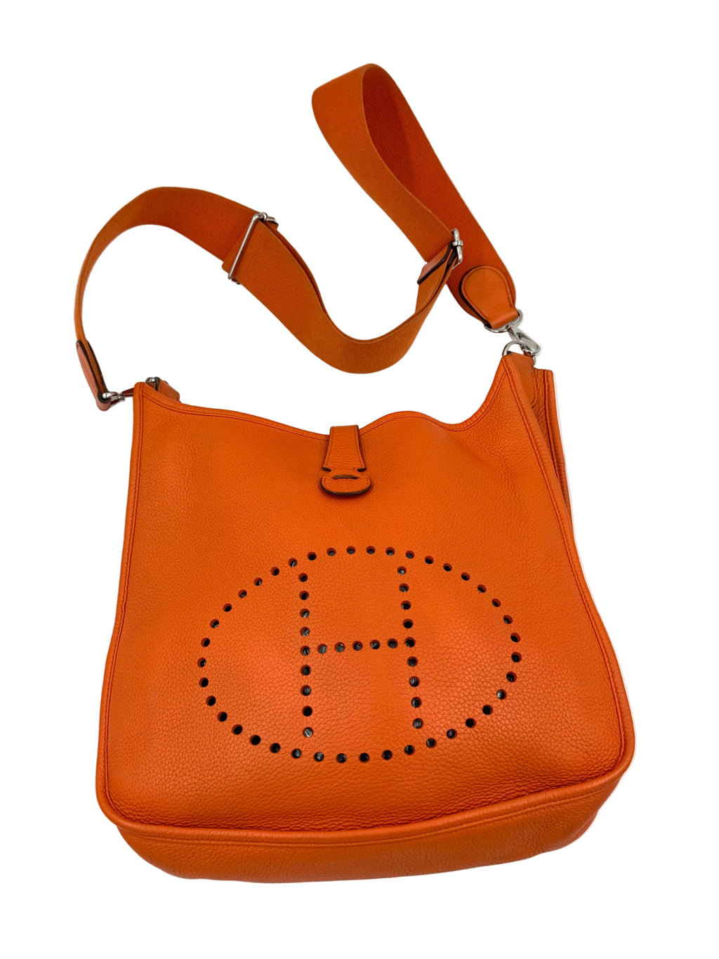 Pre-owned Hermès Evelyne GM Orange Calfskin Bag with Palladium Hardware - Authenticated
