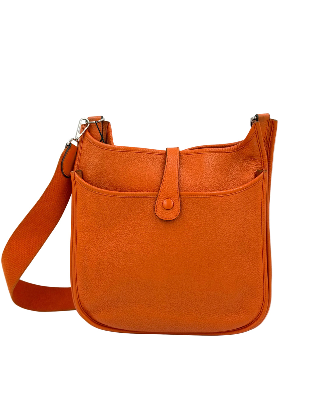 Pre-owned Hermès Evelyne GM Orange Calfskin Bag with Palladium Hardware - Authenticated