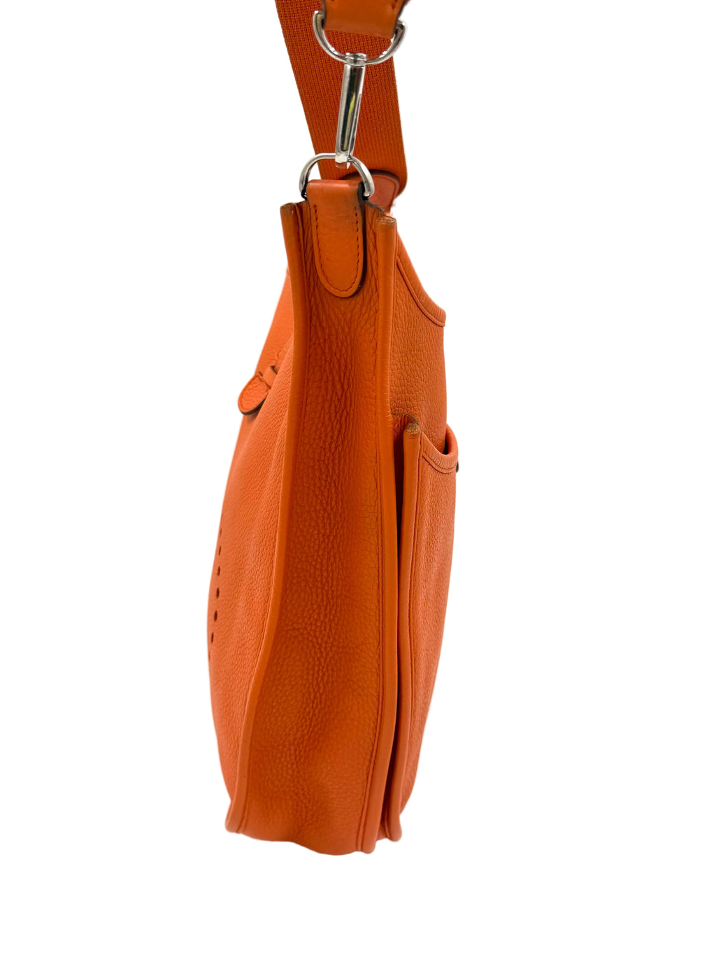 Pre-owned Hermès Evelyne GM Orange Calfskin Bag with Palladium Hardware - Authenticated