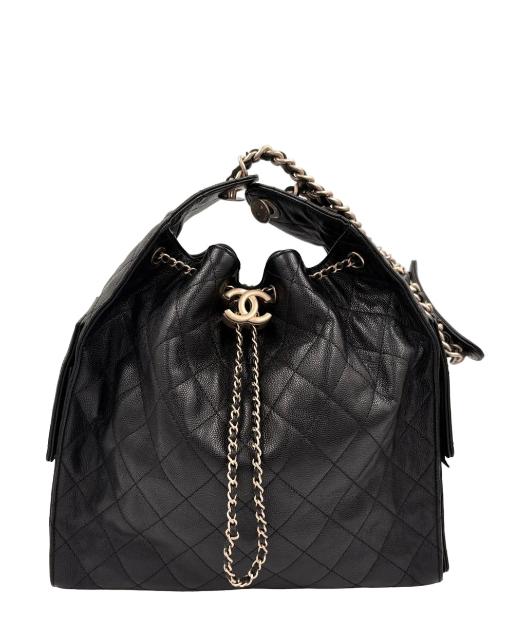 Pre-owned Chanel 25 Medium Black Caviar Leather Gold Hardware - Authenticated