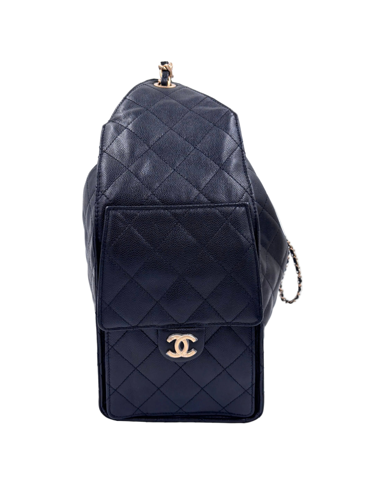 Pre-owned Chanel 25 Medium Black Caviar Leather Gold Hardware - Authenticated