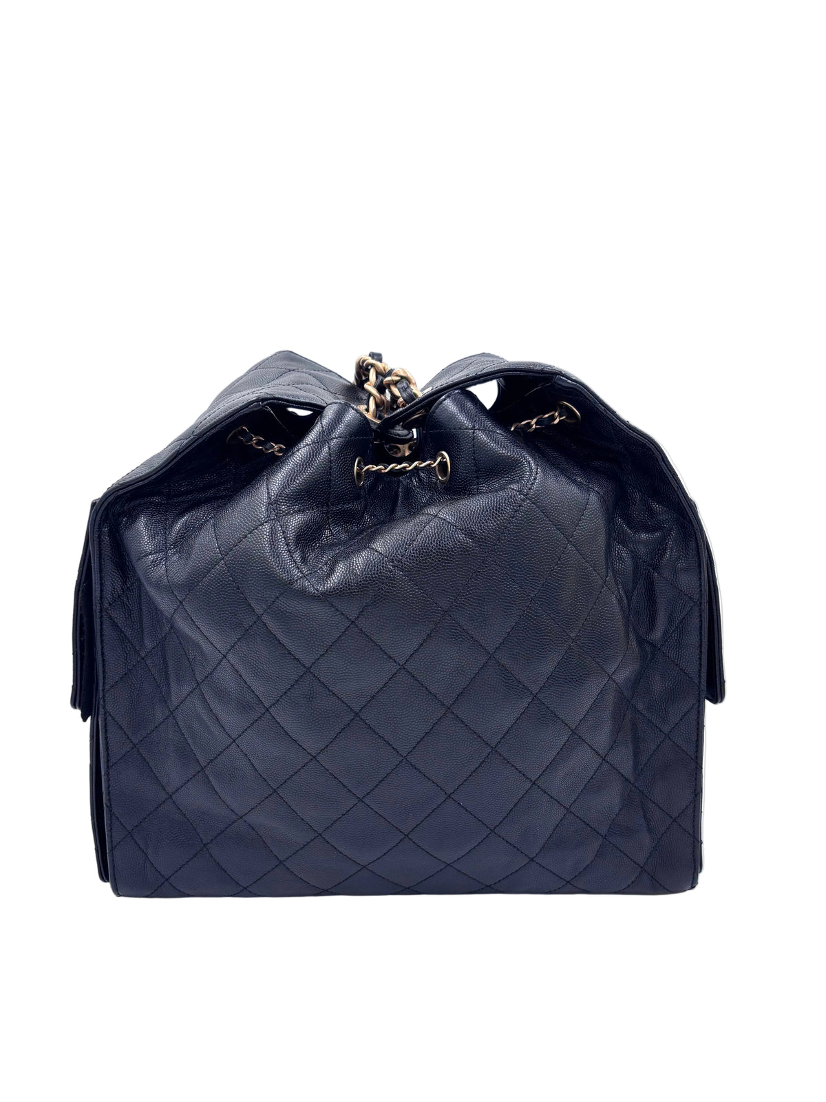 Pre-owned Chanel 25 Medium Black Caviar Leather Gold Hardware - Authenticated