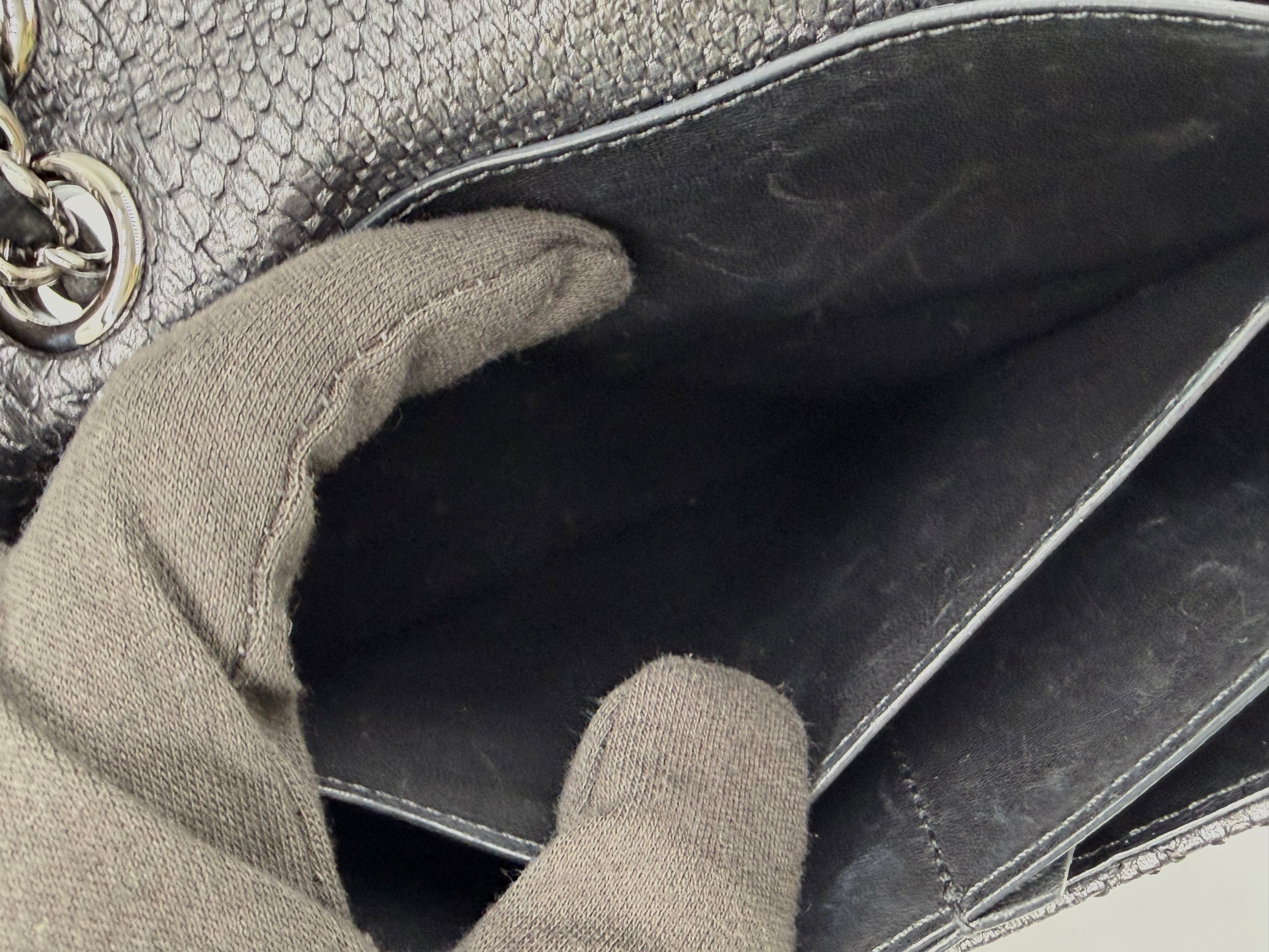 Pre-owned Chanel Small Metallic Gunmetal Snakeskin Flap Bag - Authenticated