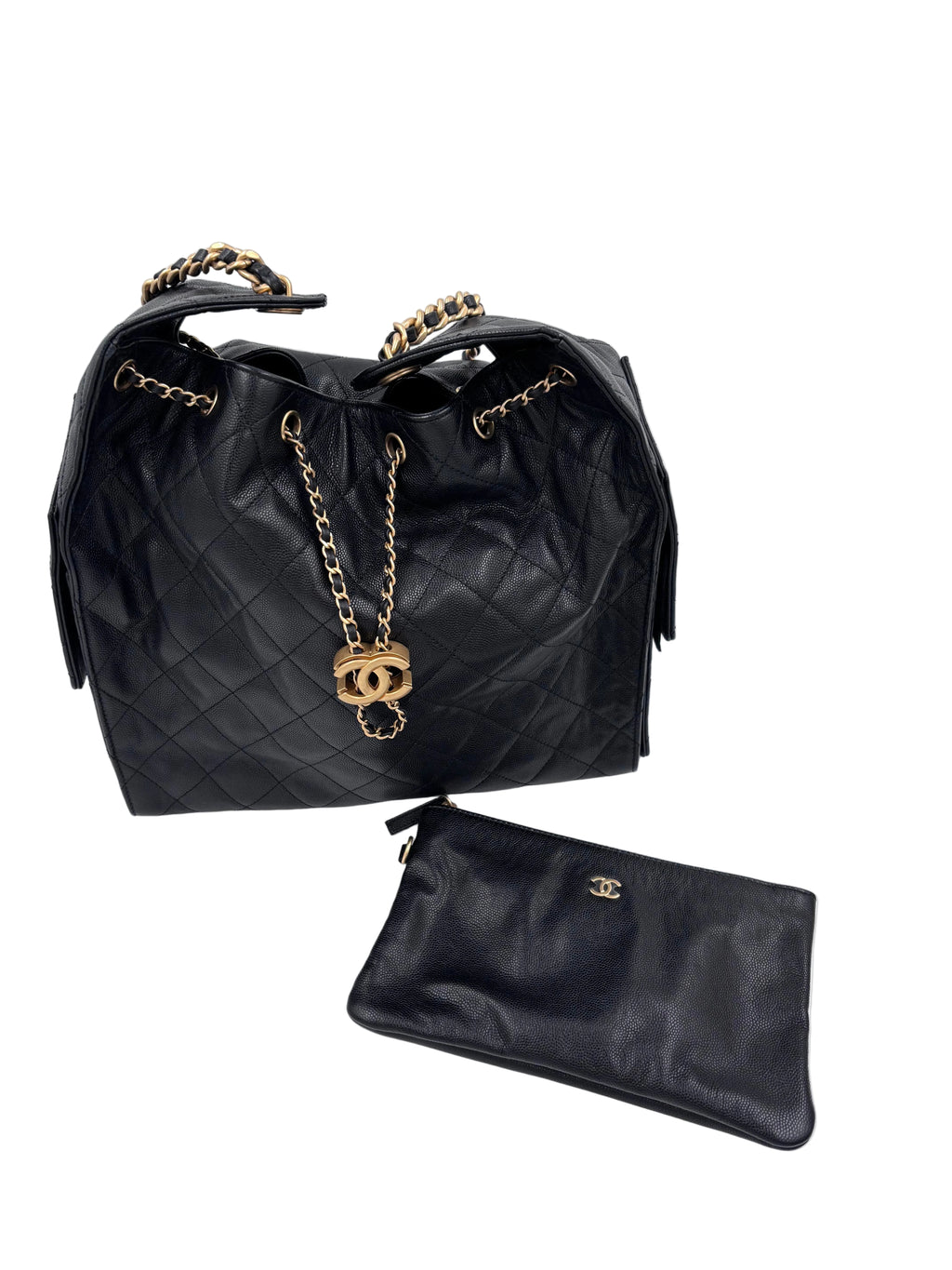 Pre-owned Chanel 25 Medium Black Caviar Leather Gold Hardware - Authenticated