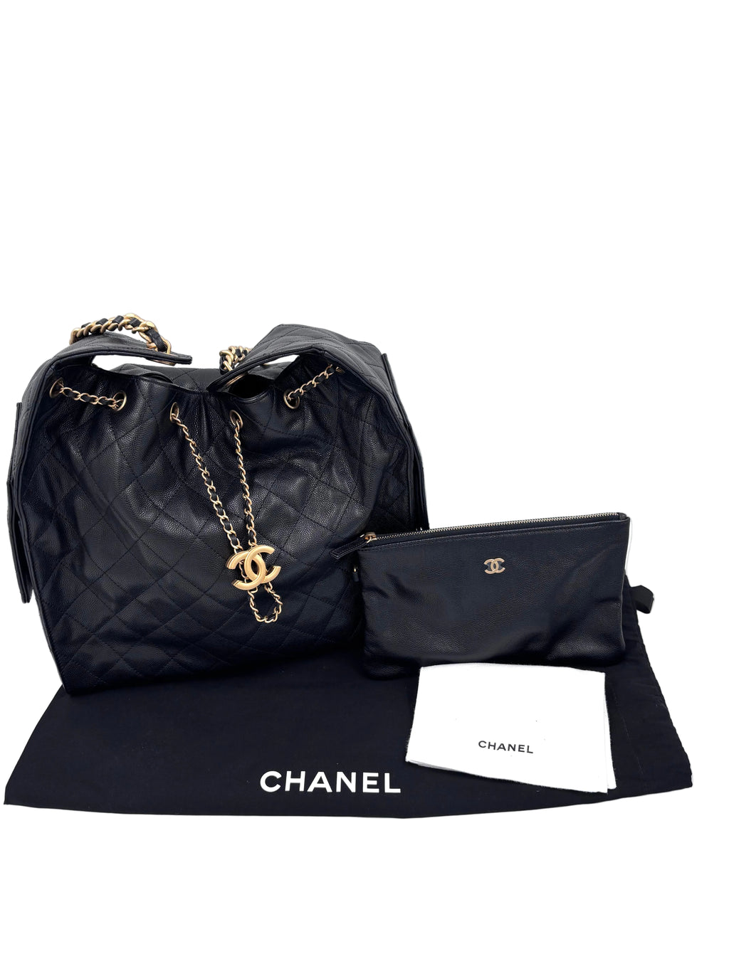 Pre-owned Chanel 25 Medium Black Caviar Leather Gold Hardware - Authenticated